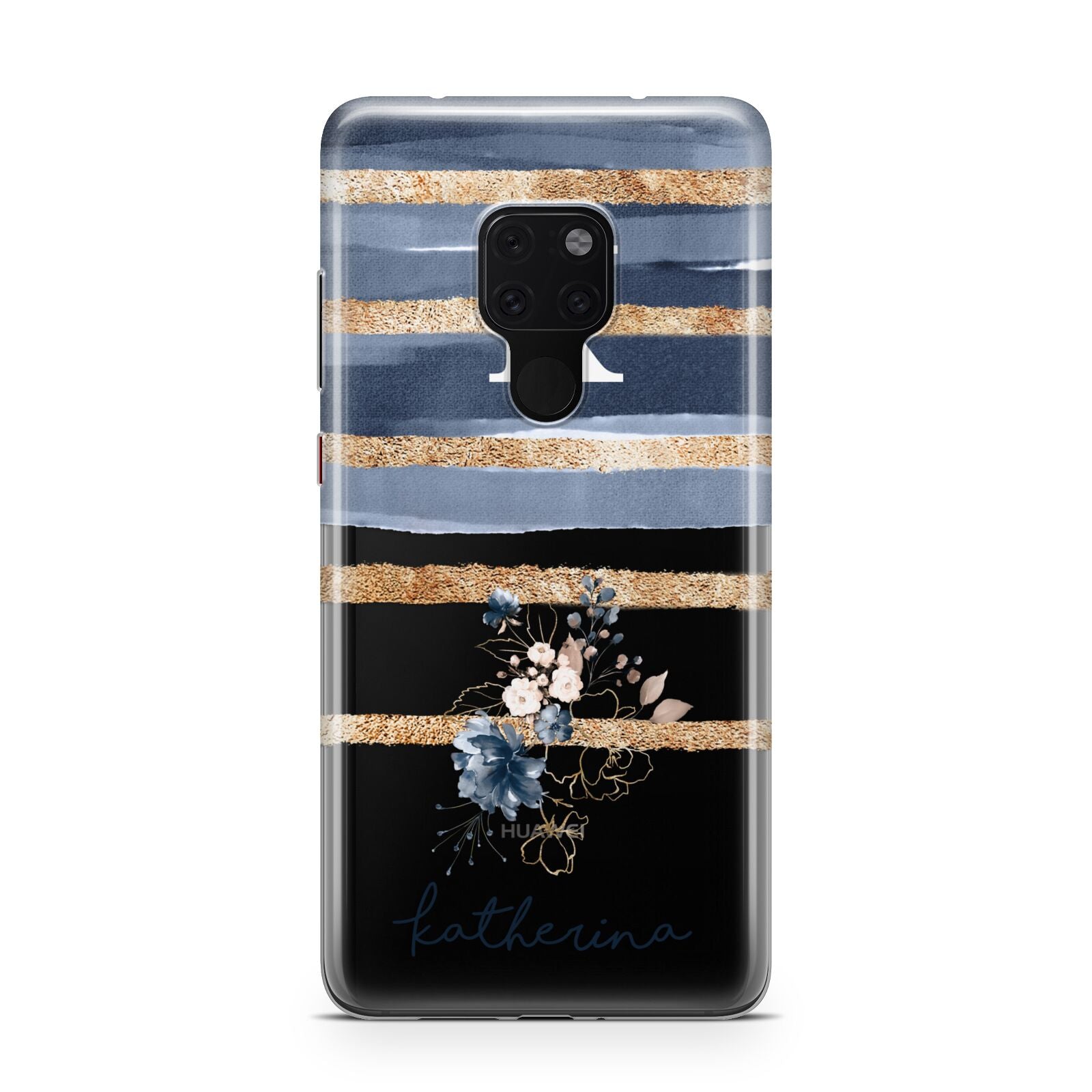 Personalised Gold Striped Watercolour Huawei Mate 20 Phone Case