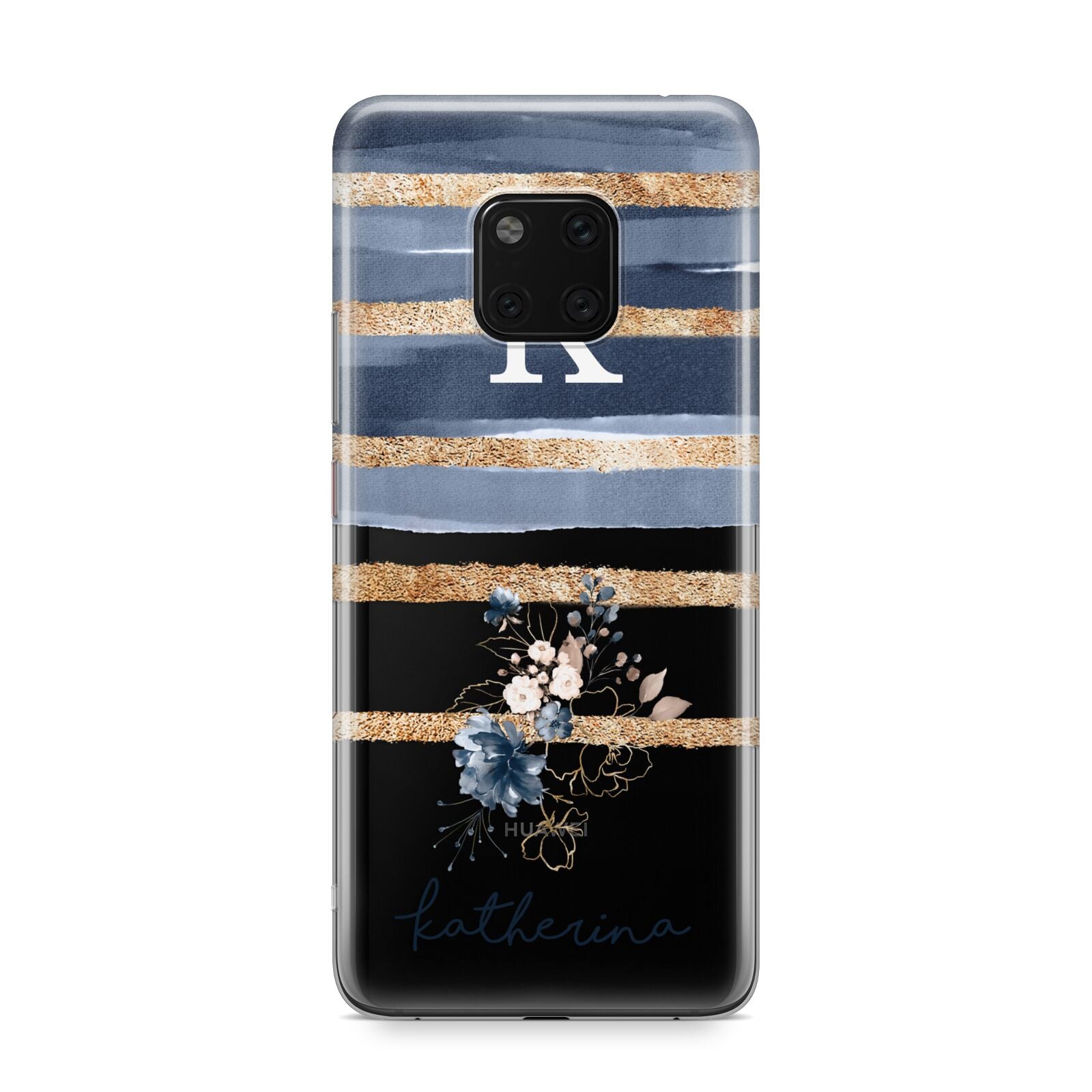 Personalised Gold Striped Watercolour Huawei Mate 20 Pro Phone Case