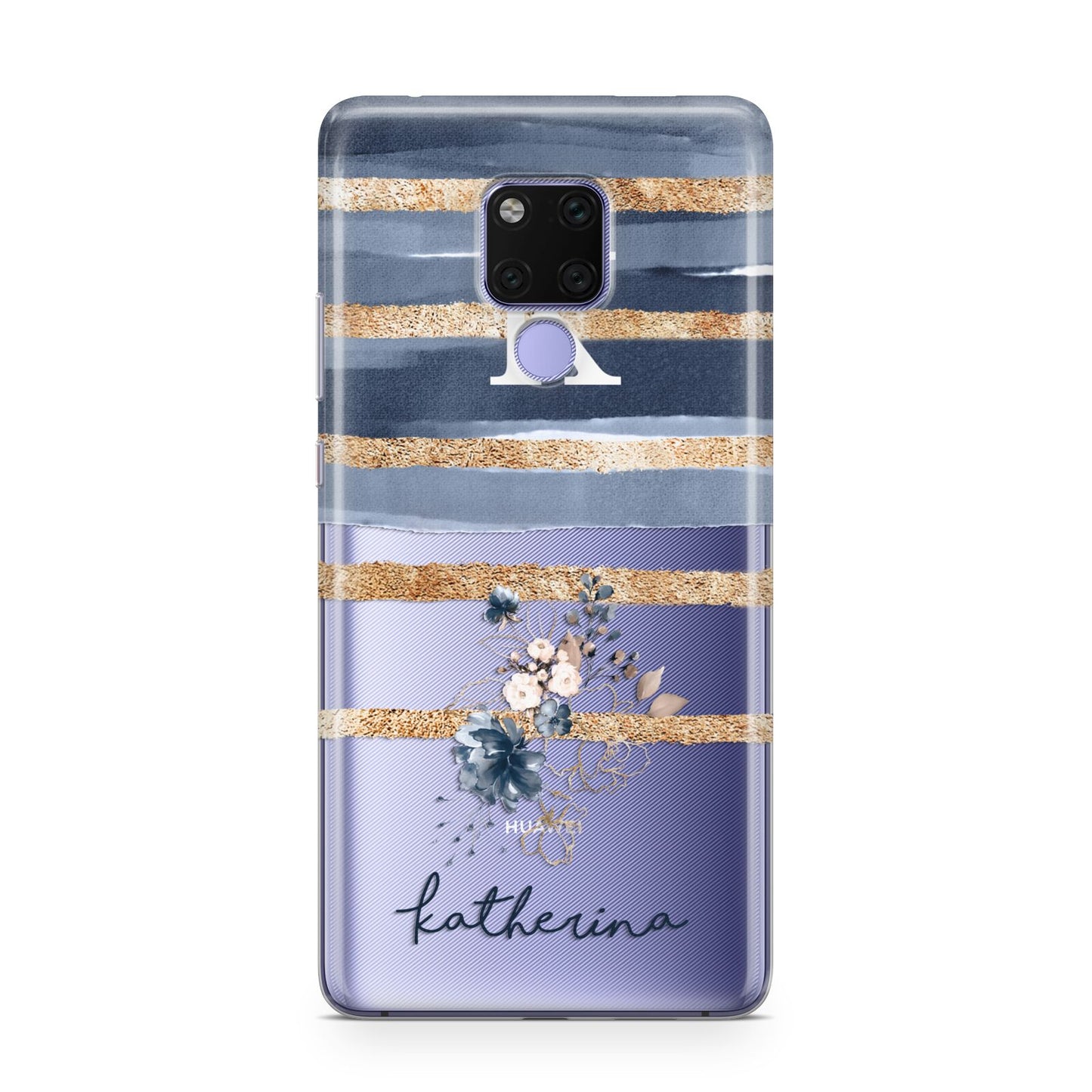 Personalised Gold Striped Watercolour Huawei Mate 20X Phone Case