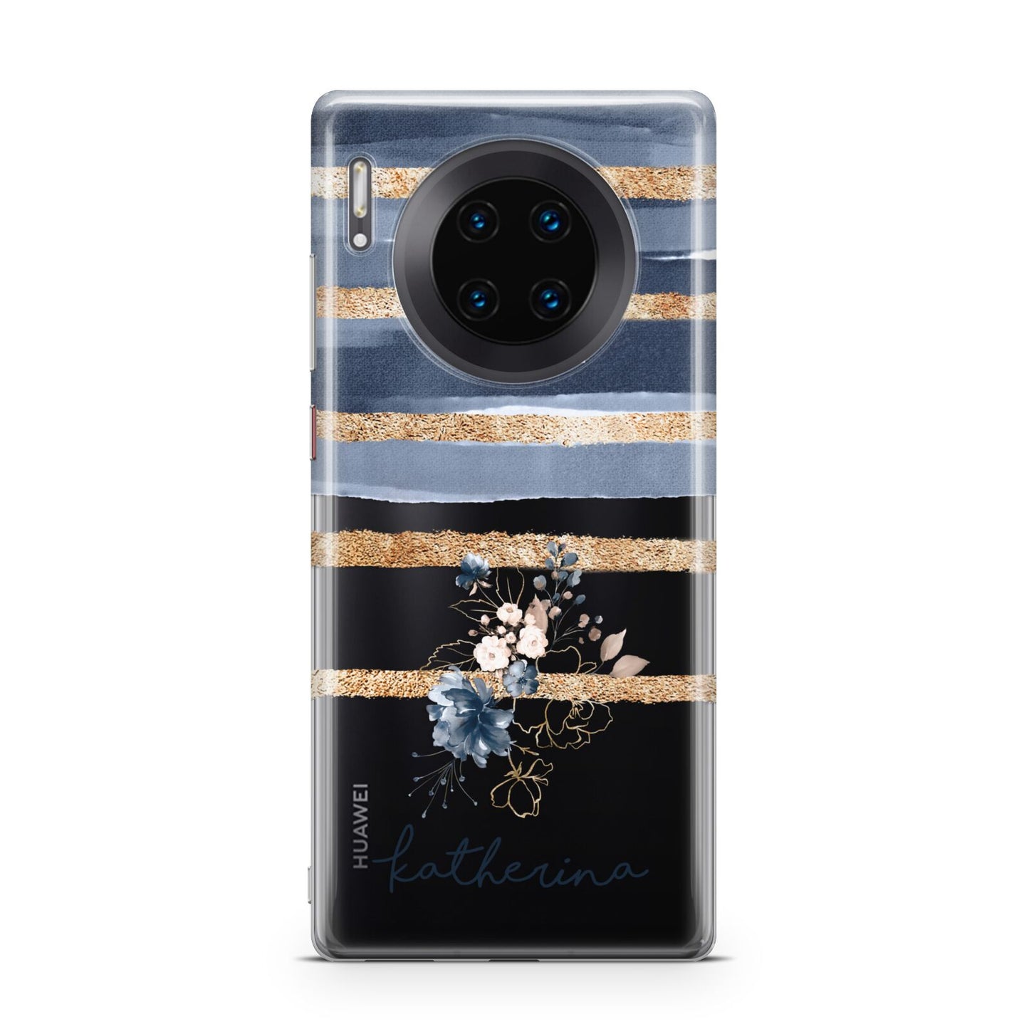 Personalised Gold Striped Watercolour Huawei Mate 30 Pro Phone Case