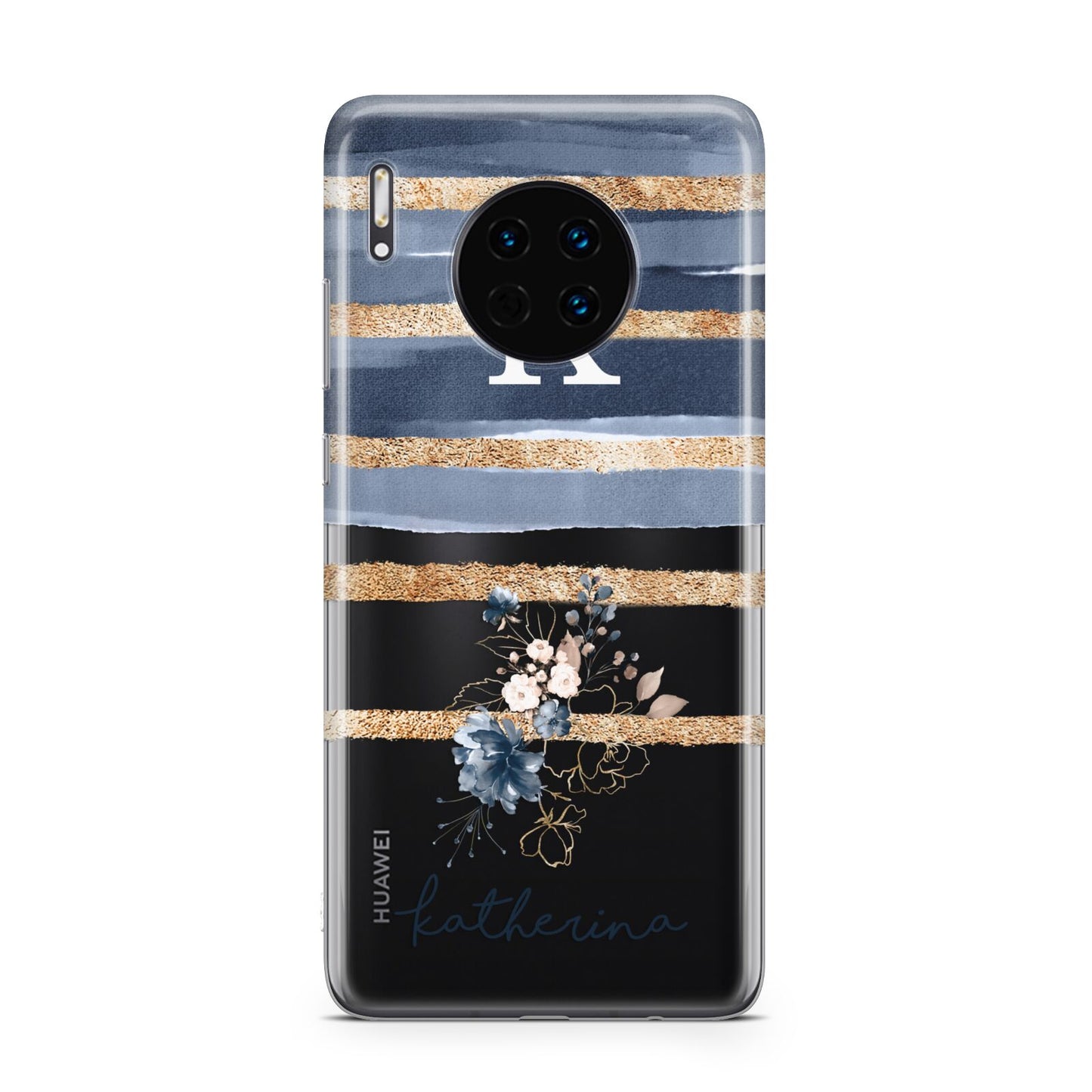 Personalised Gold Striped Watercolour Huawei Mate 30