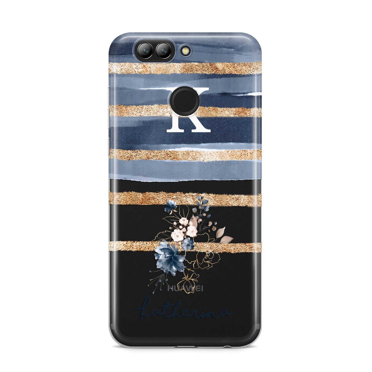 Personalised Gold Striped Watercolour Huawei Nova 2s Phone Case