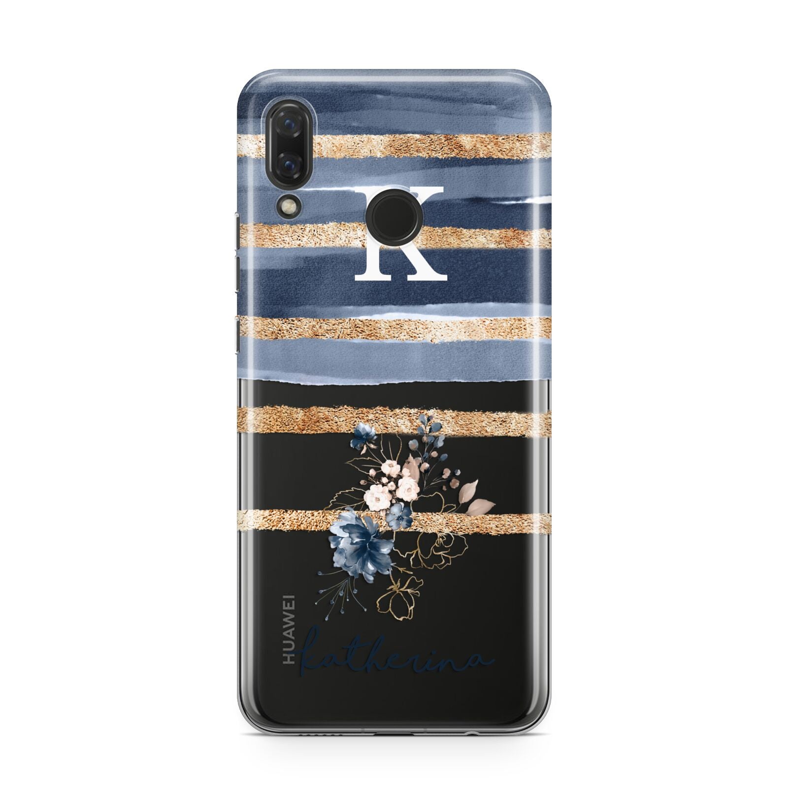 Personalised Gold Striped Watercolour Huawei Nova 3 Phone Case