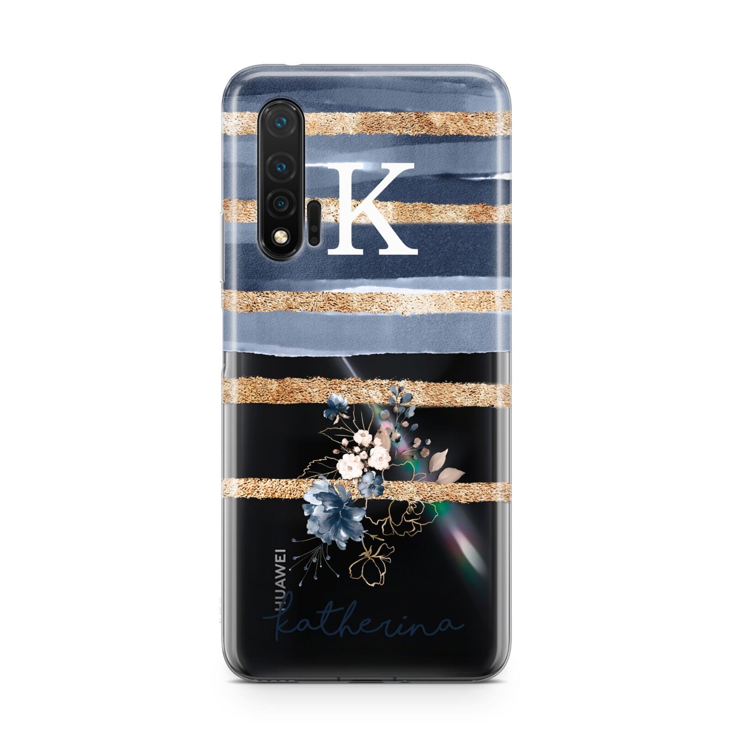 Personalised Gold Striped Watercolour Huawei Nova 6 Phone Case