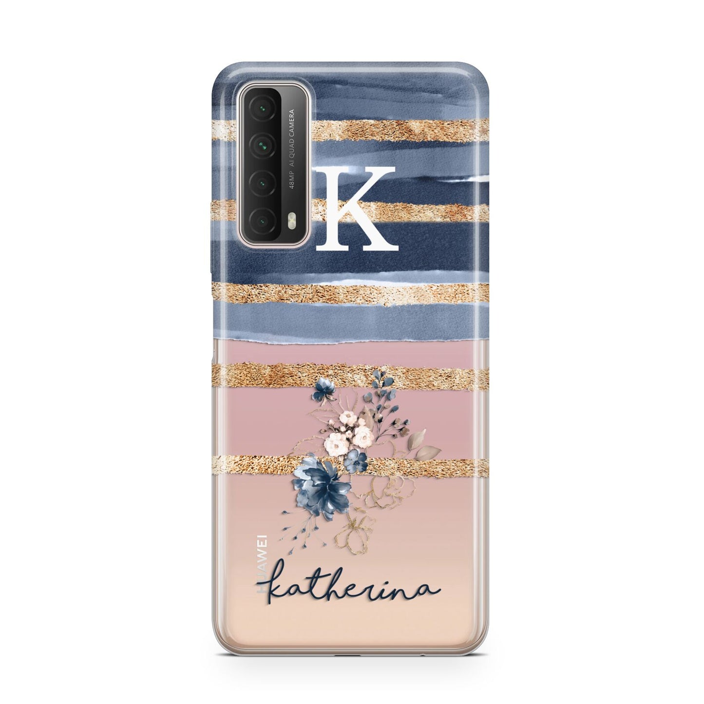 Personalised Gold Striped Watercolour Huawei P Smart 2021