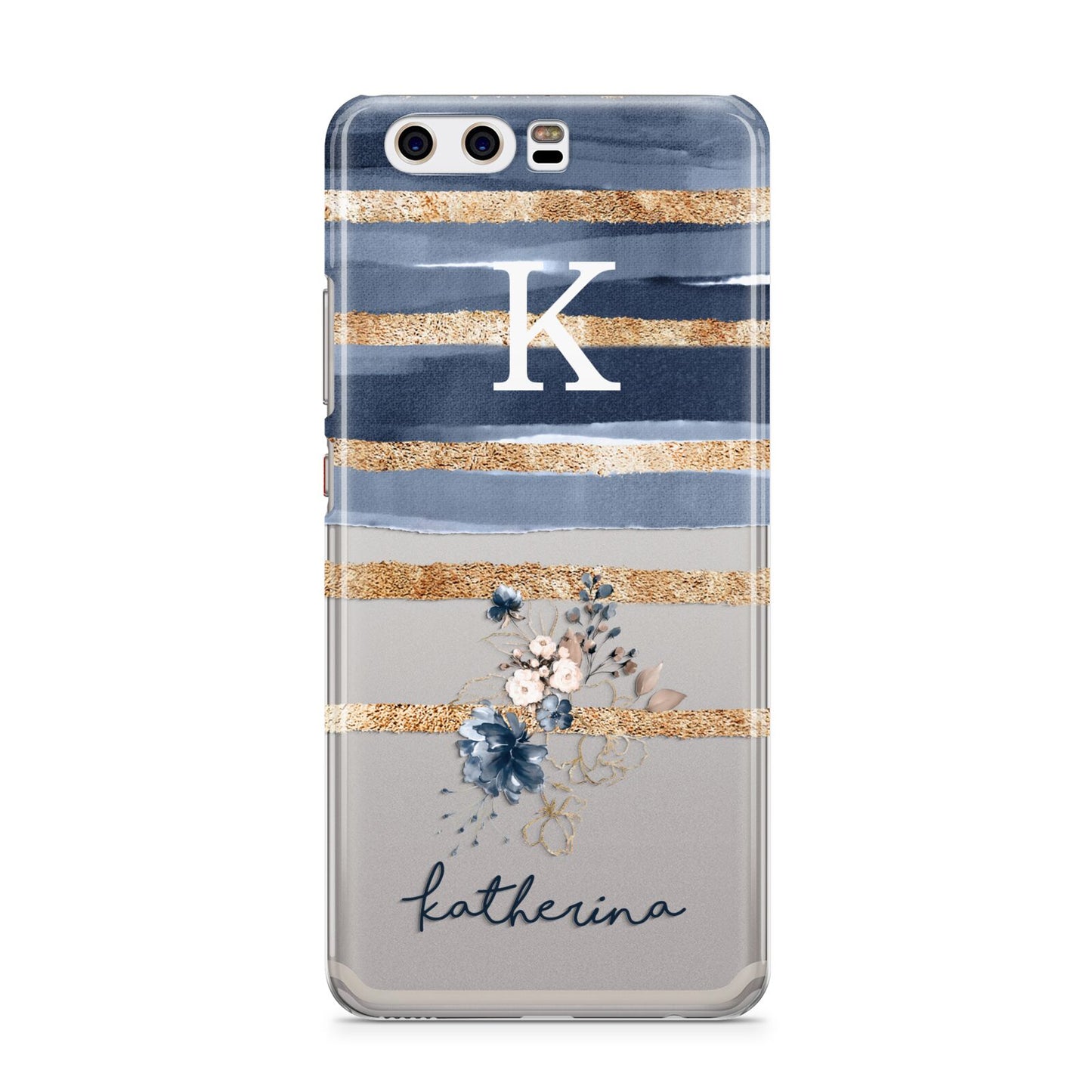 Personalised Gold Striped Watercolour Huawei P10 Phone Case