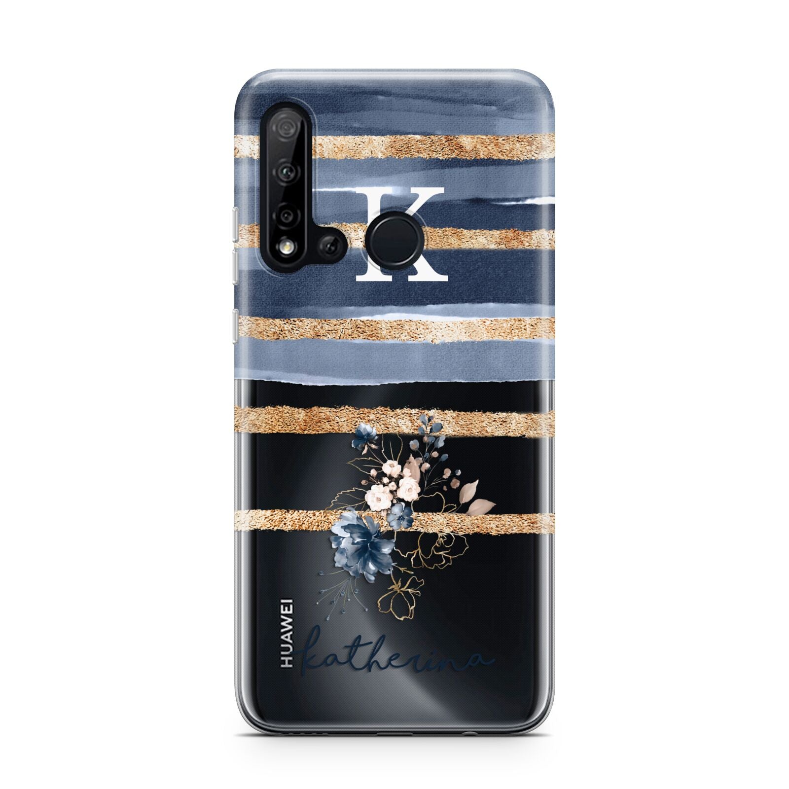 Personalised Gold Striped Watercolour Huawei P20 Lite 5G Phone Case