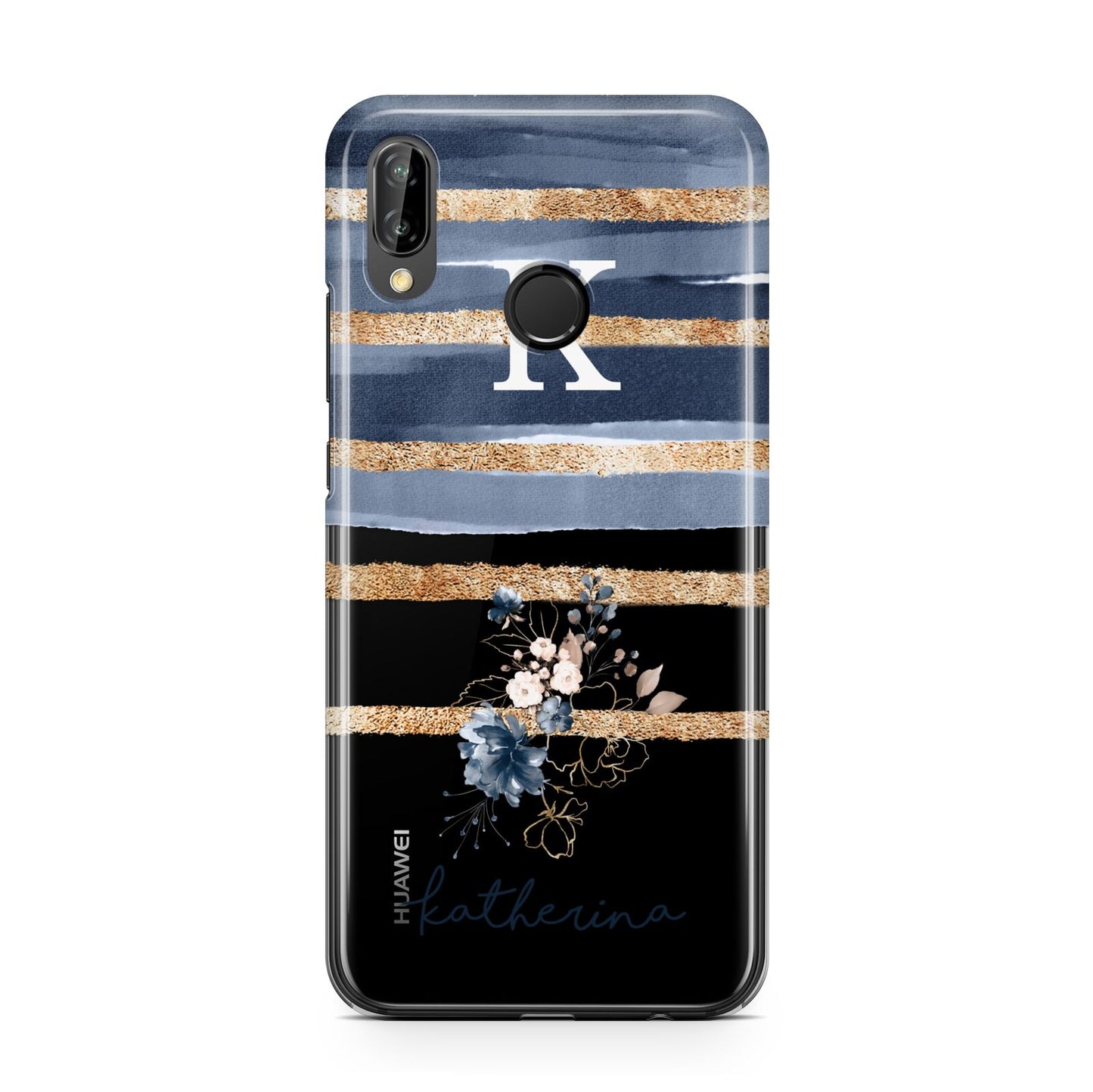 Personalised Gold Striped Watercolour Huawei P20 Lite Phone Case