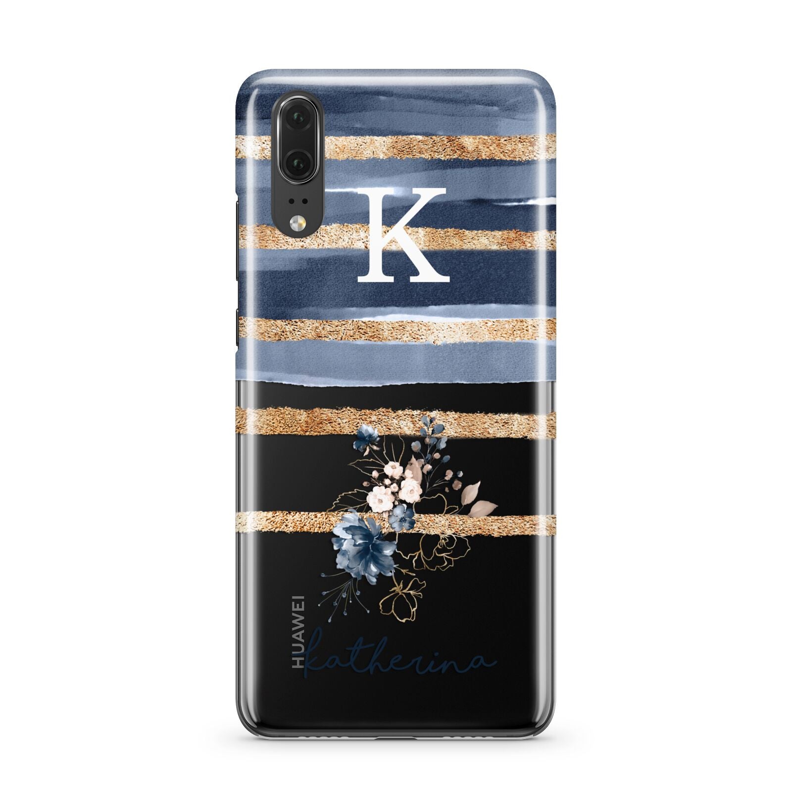 Personalised Gold Striped Watercolour Huawei P20 Phone Case