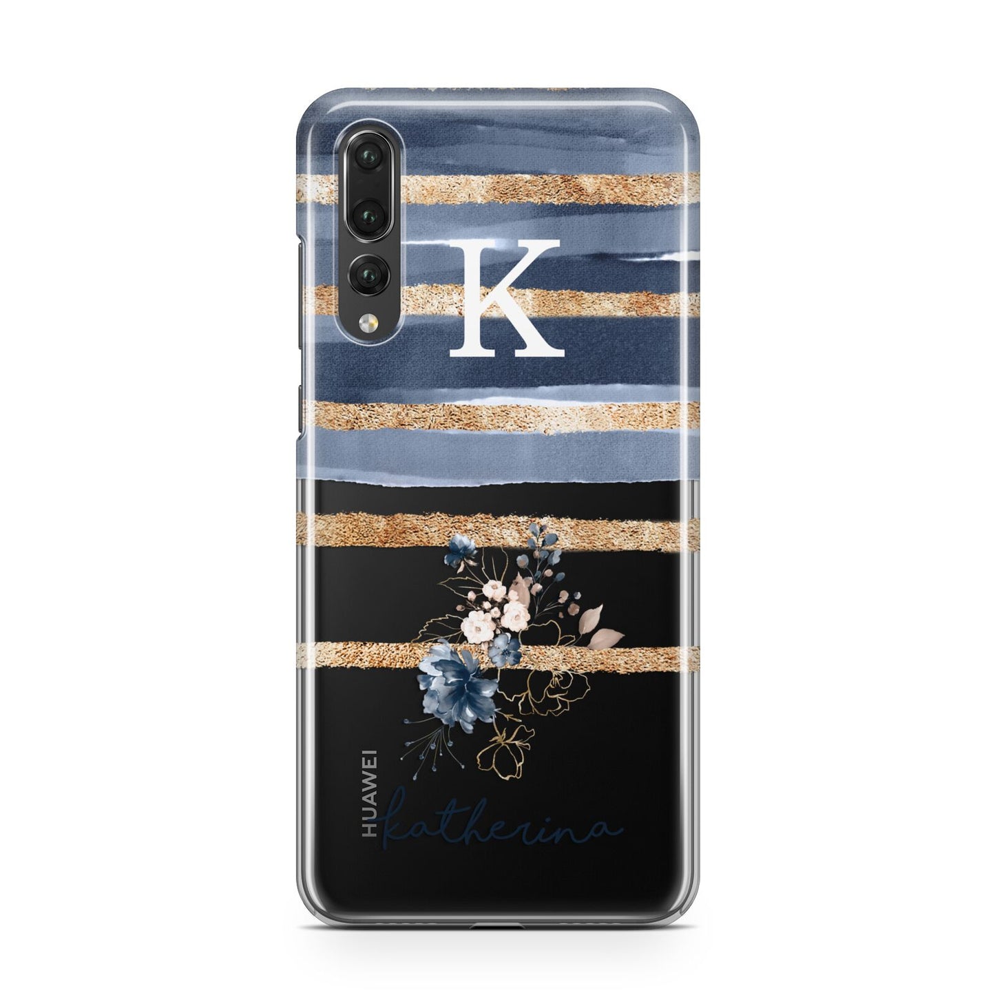 Personalised Gold Striped Watercolour Huawei P20 Pro Phone Case