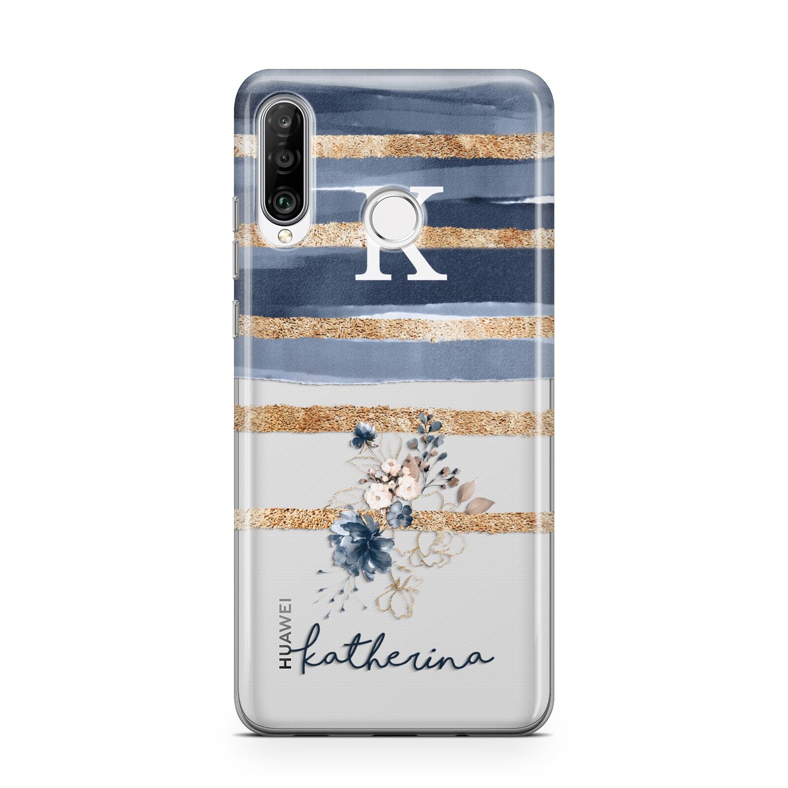 Personalised Gold Striped Watercolour Huawei P30 Lite Phone Case