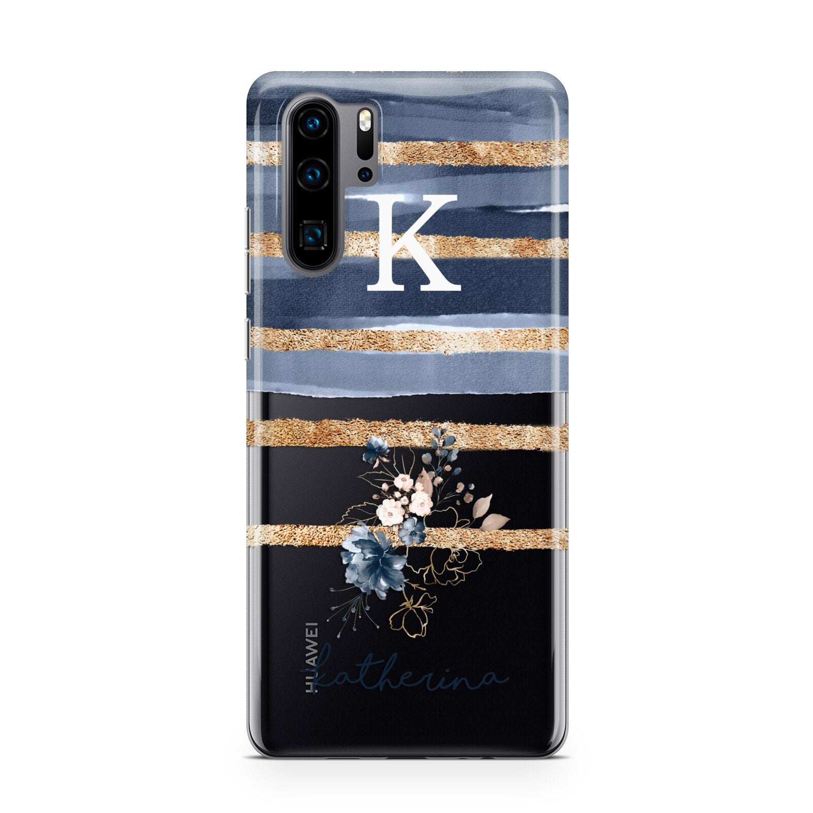 Personalised Gold Striped Watercolour Huawei P30 Pro Phone Case