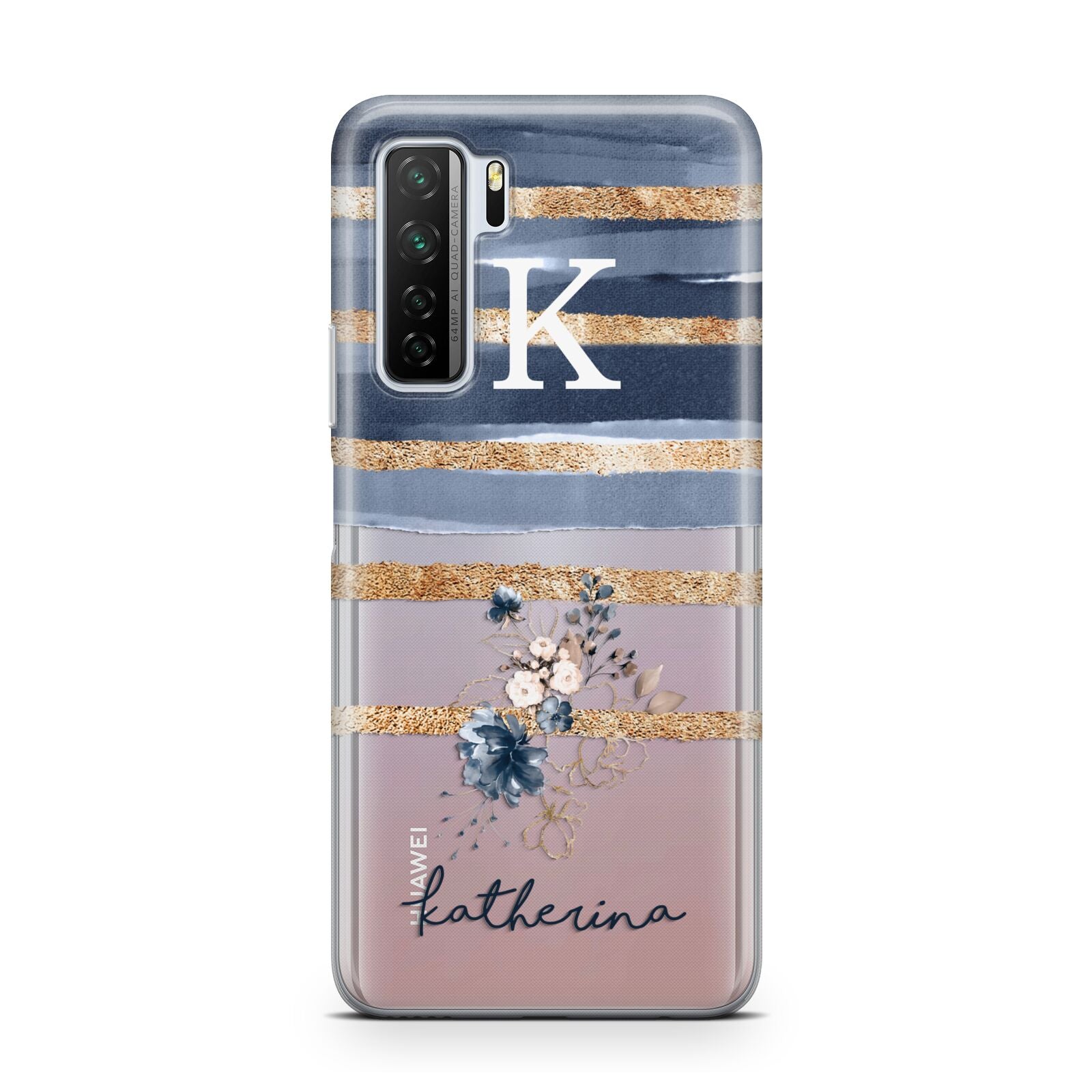 Personalised Gold Striped Watercolour Huawei P40 Lite 5G Phone Case