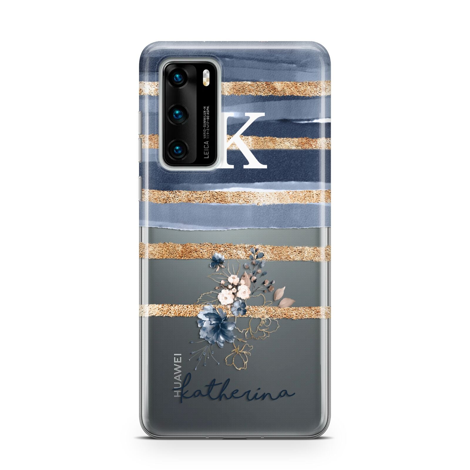 Personalised Gold Striped Watercolour Huawei P40 Phone Case