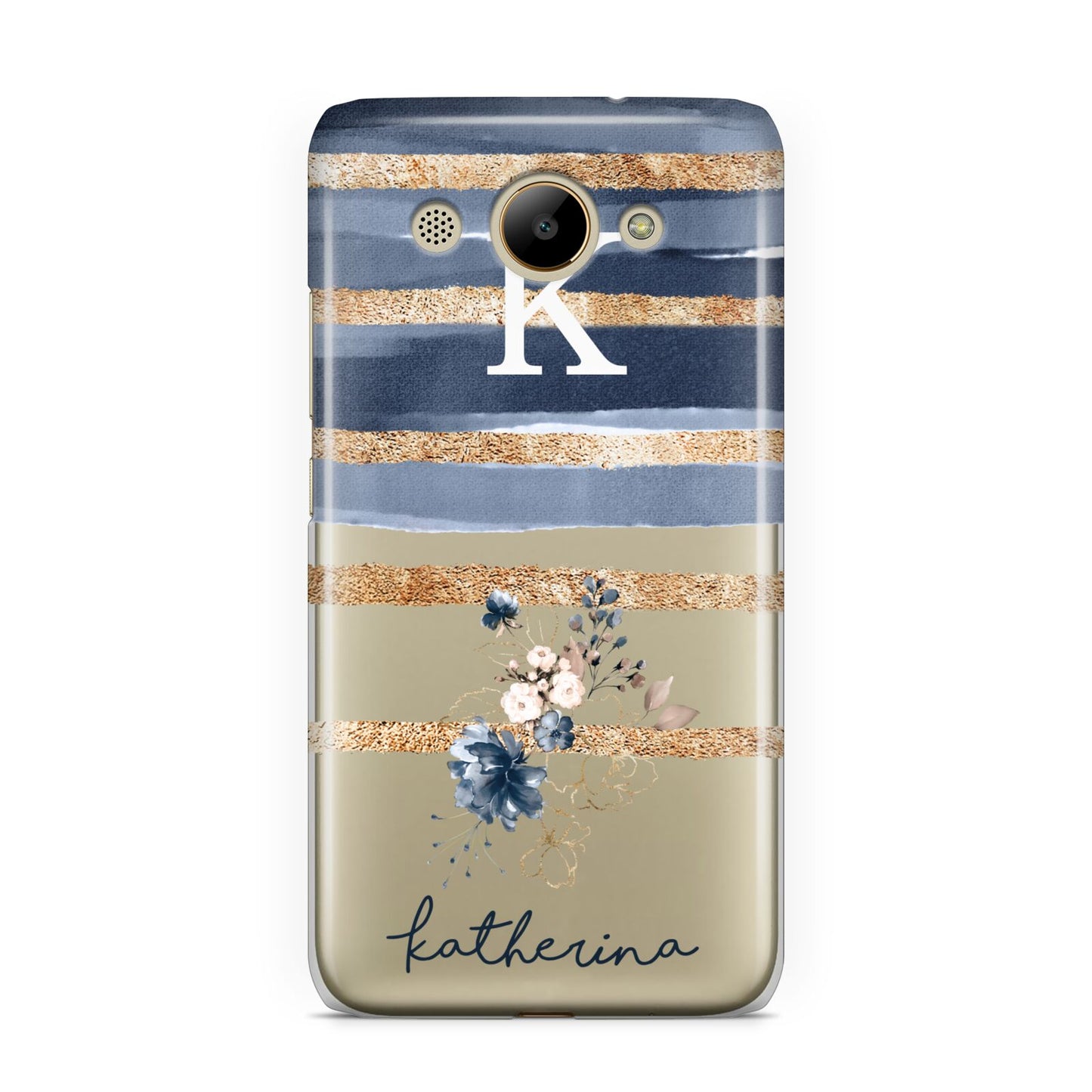 Personalised Gold Striped Watercolour Huawei Y3 2017