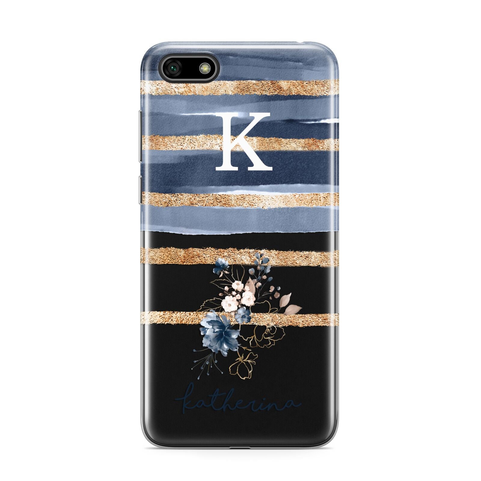 Personalised Gold Striped Watercolour Huawei Y5 Prime 2018 Phone Case