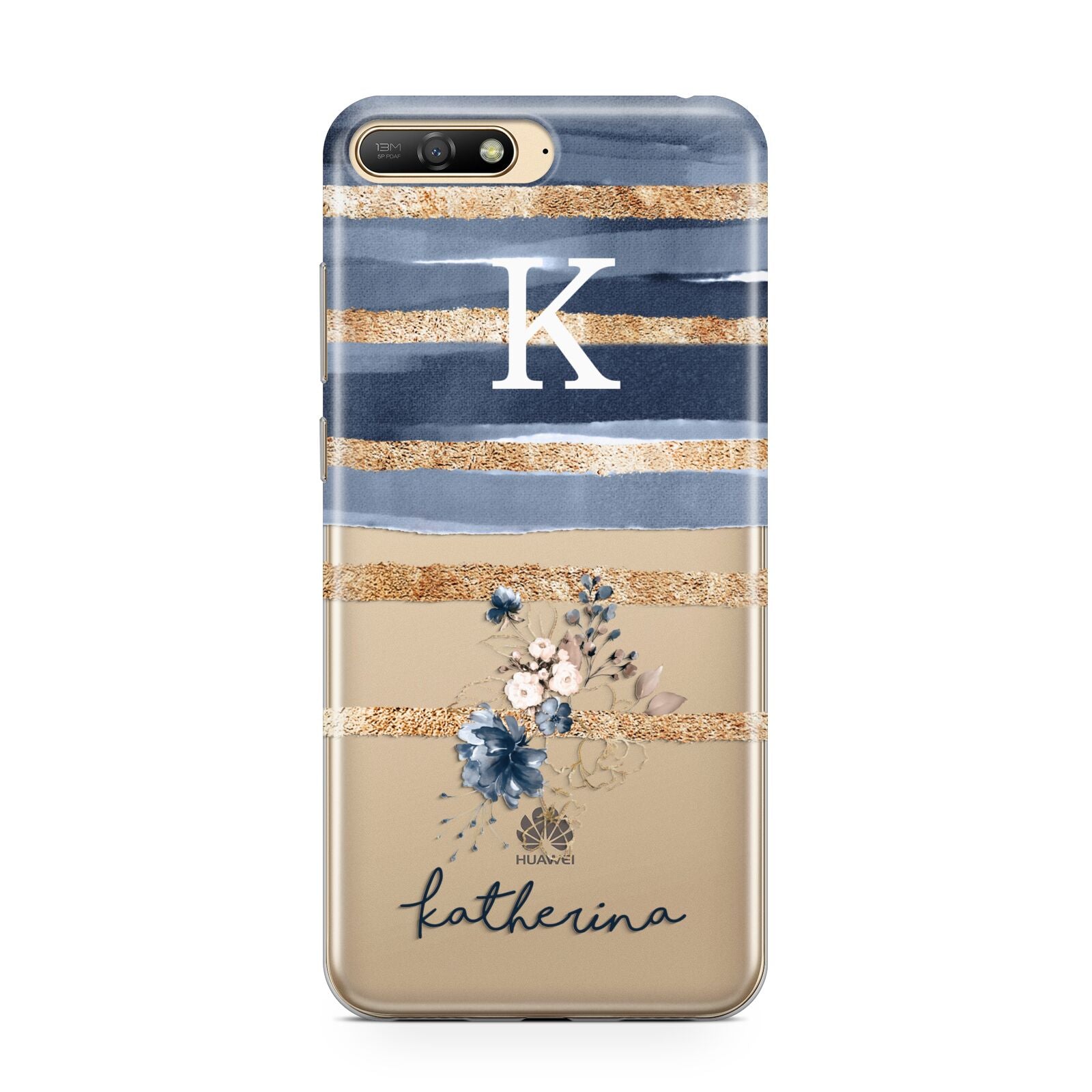 Personalised Gold Striped Watercolour Huawei Y6 2018