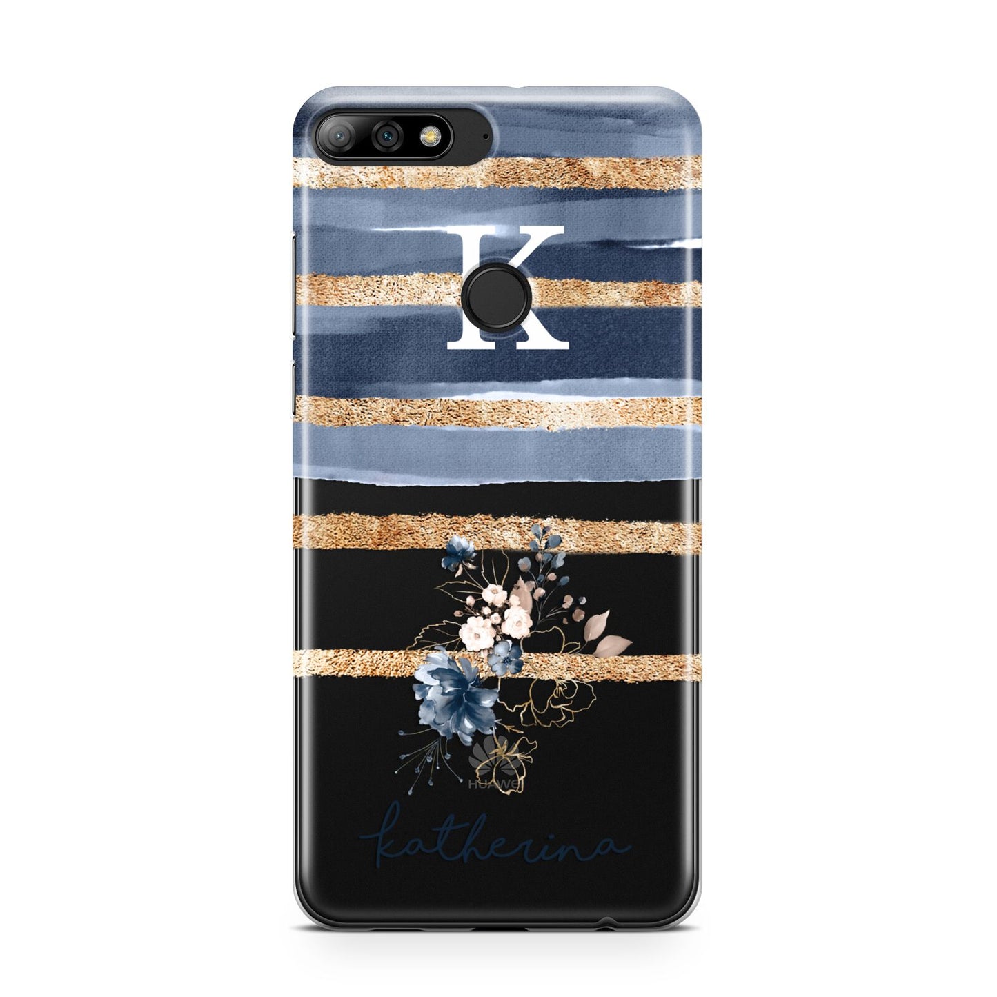 Personalised Gold Striped Watercolour Huawei Y7 2018