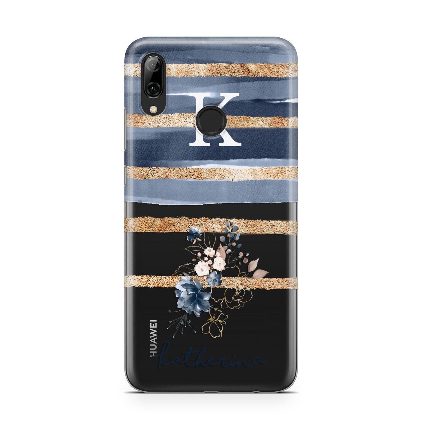 Personalised Gold Striped Watercolour Huawei Y7 2019