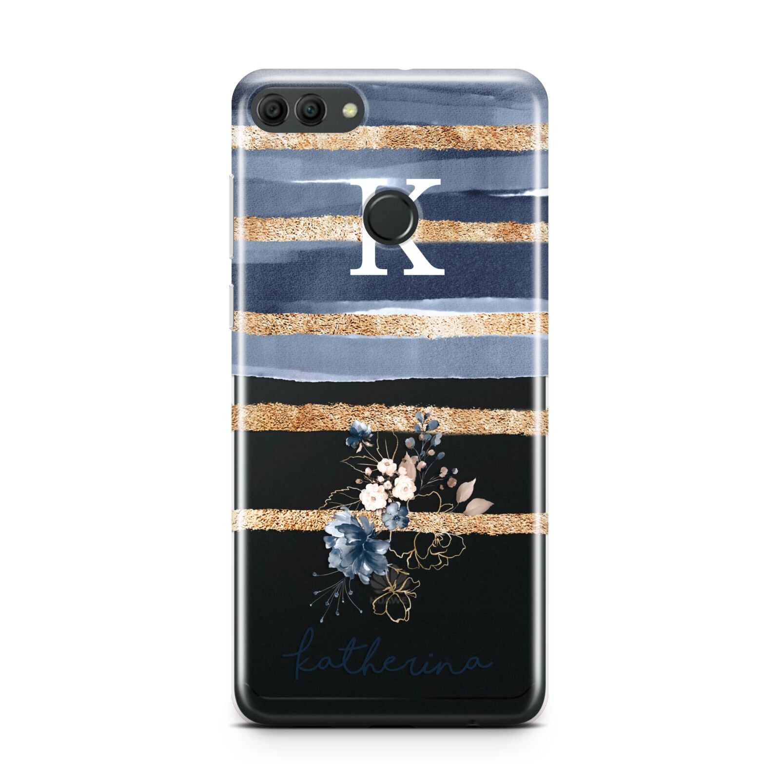 Personalised Gold Striped Watercolour Huawei Y9 2018