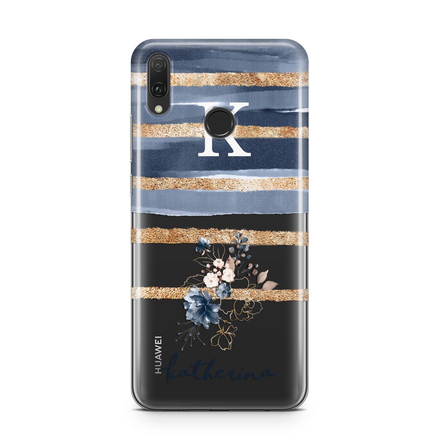 Personalised Gold Striped Watercolour Huawei Y9 2019