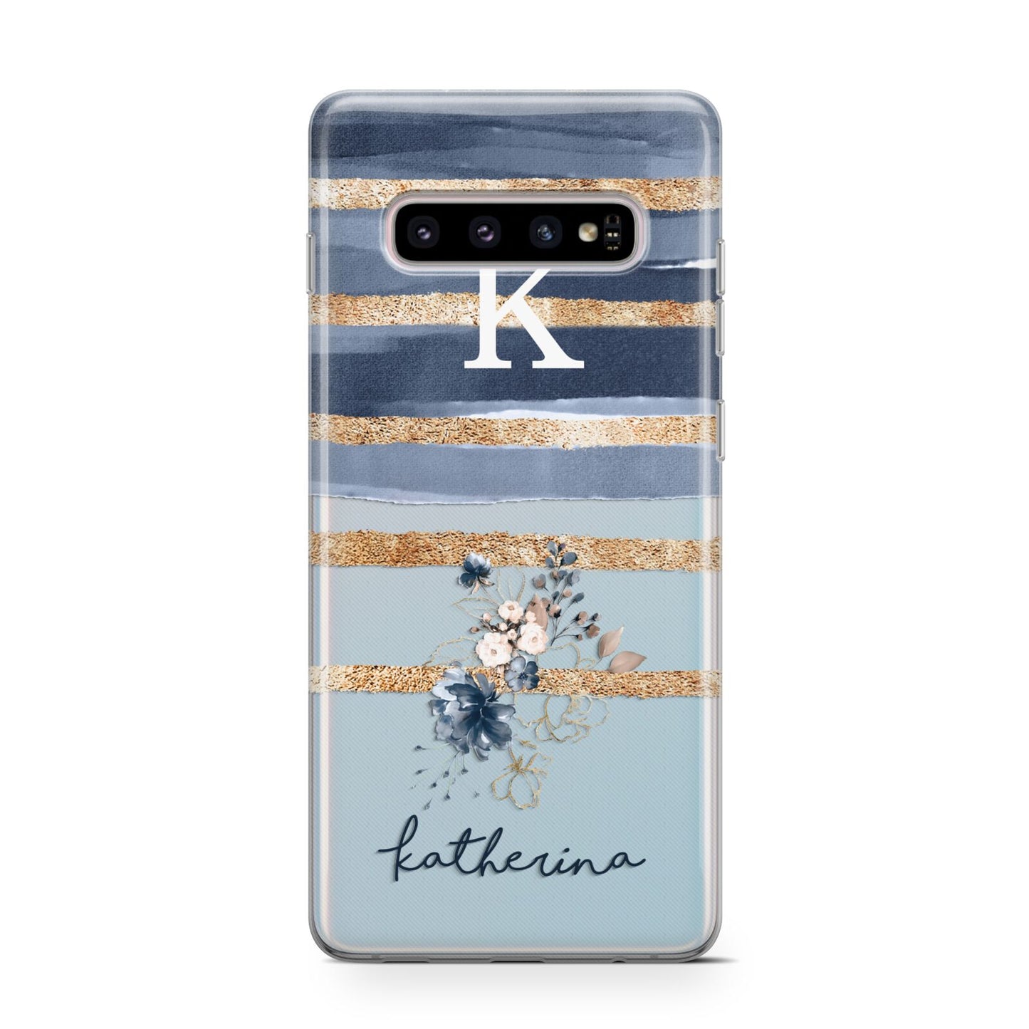 Personalised Gold Striped Watercolour Protective Samsung Galaxy Case