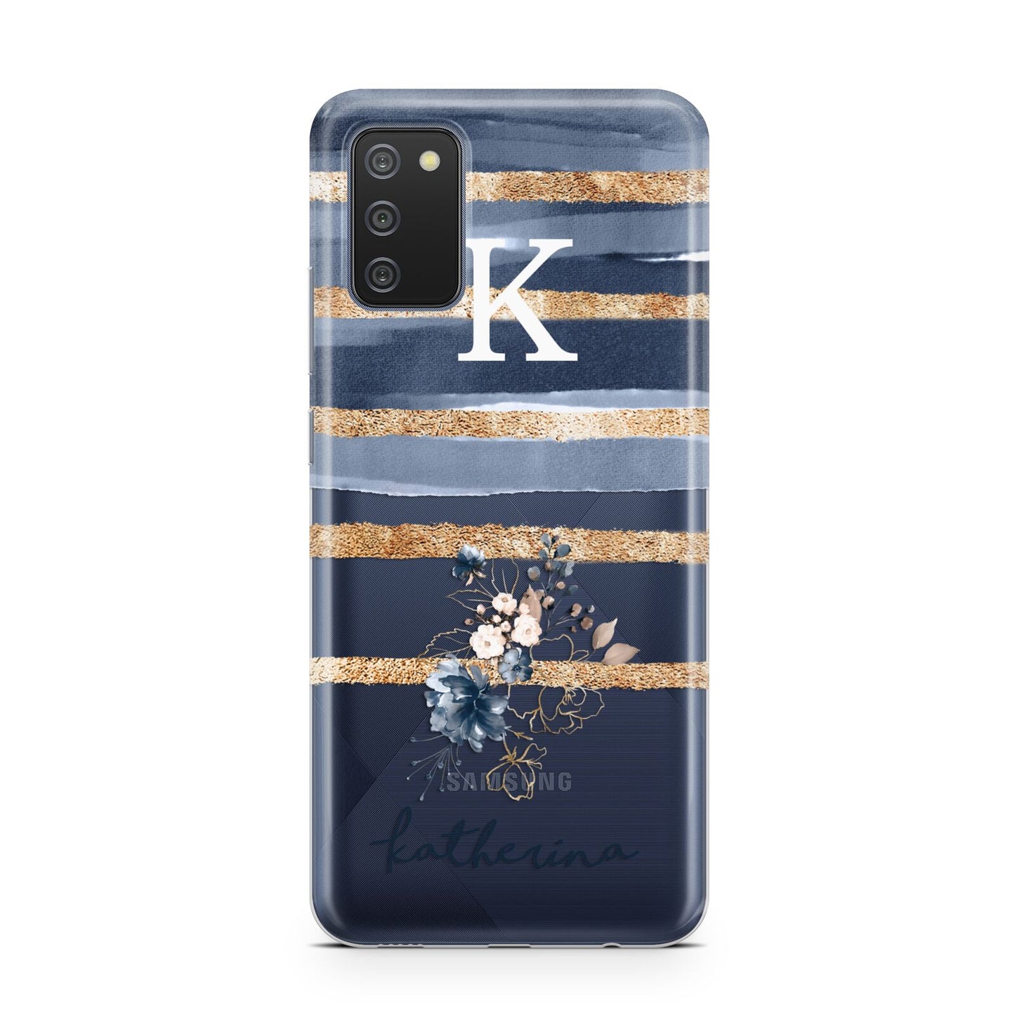 Personalised Gold Striped Watercolour Samsung A02s Case