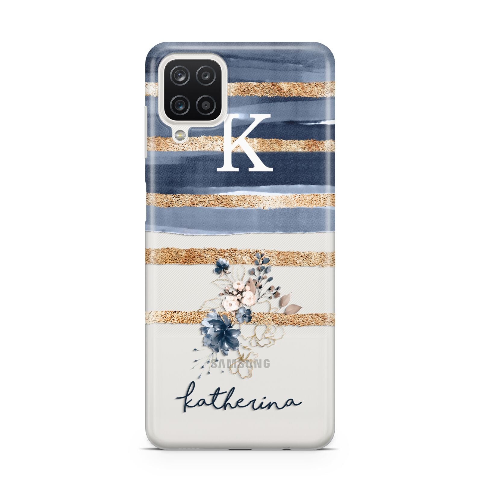 Personalised Gold Striped Watercolour Samsung A12 Case