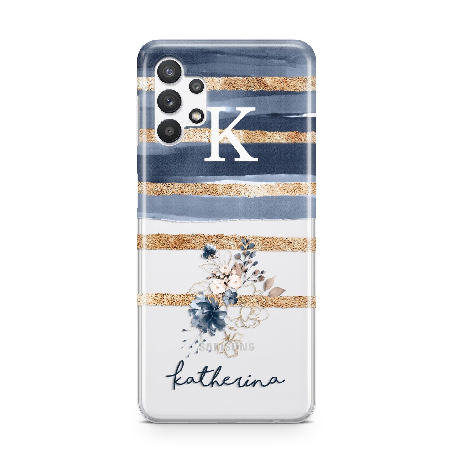 Personalised Gold Striped Watercolour Samsung A32 5G Case