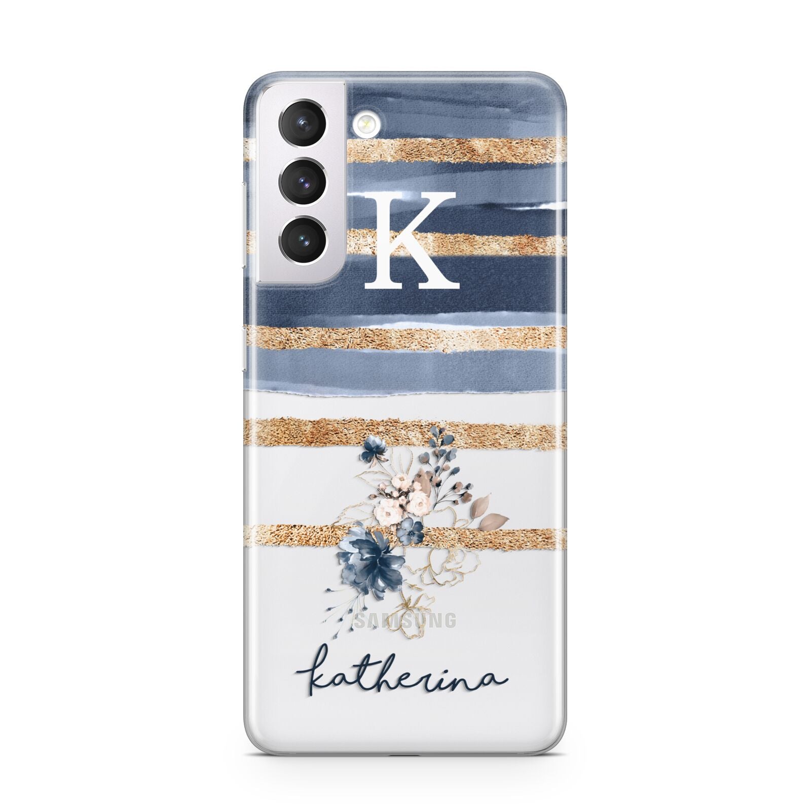 Personalised Gold Striped Watercolour Samsung S21 Case