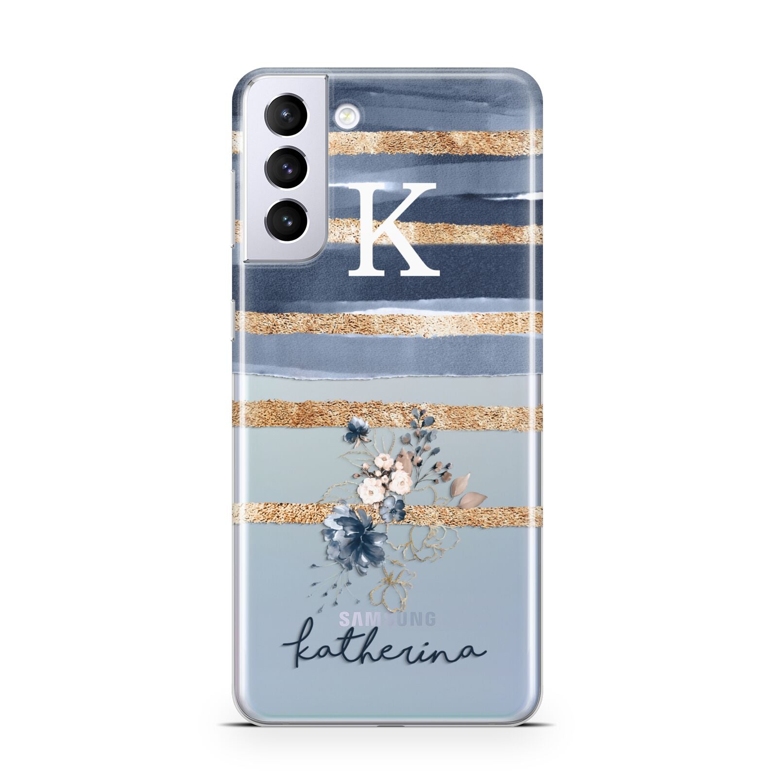 Personalised Gold Striped Watercolour Samsung S21 Plus Case