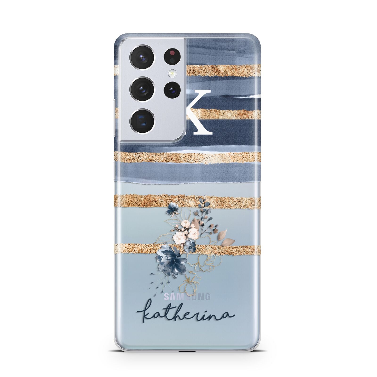 Personalised Gold Striped Watercolour Samsung S21 Ultra Case