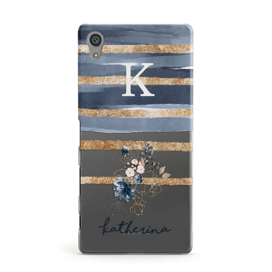 Personalised Gold Striped Watercolour Sony Xperia Case