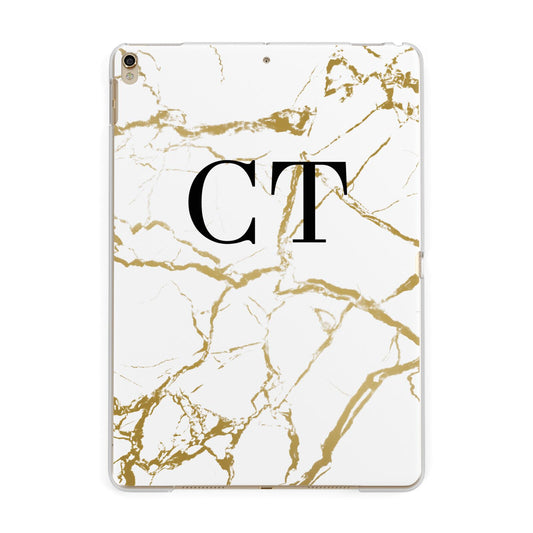 Personalised Gold Veins White Marble Monogram Apple iPad Gold Case