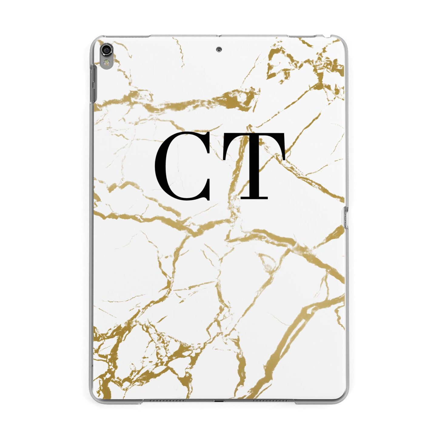 Personalised Gold Veins White Marble Monogram Apple iPad Grey Case