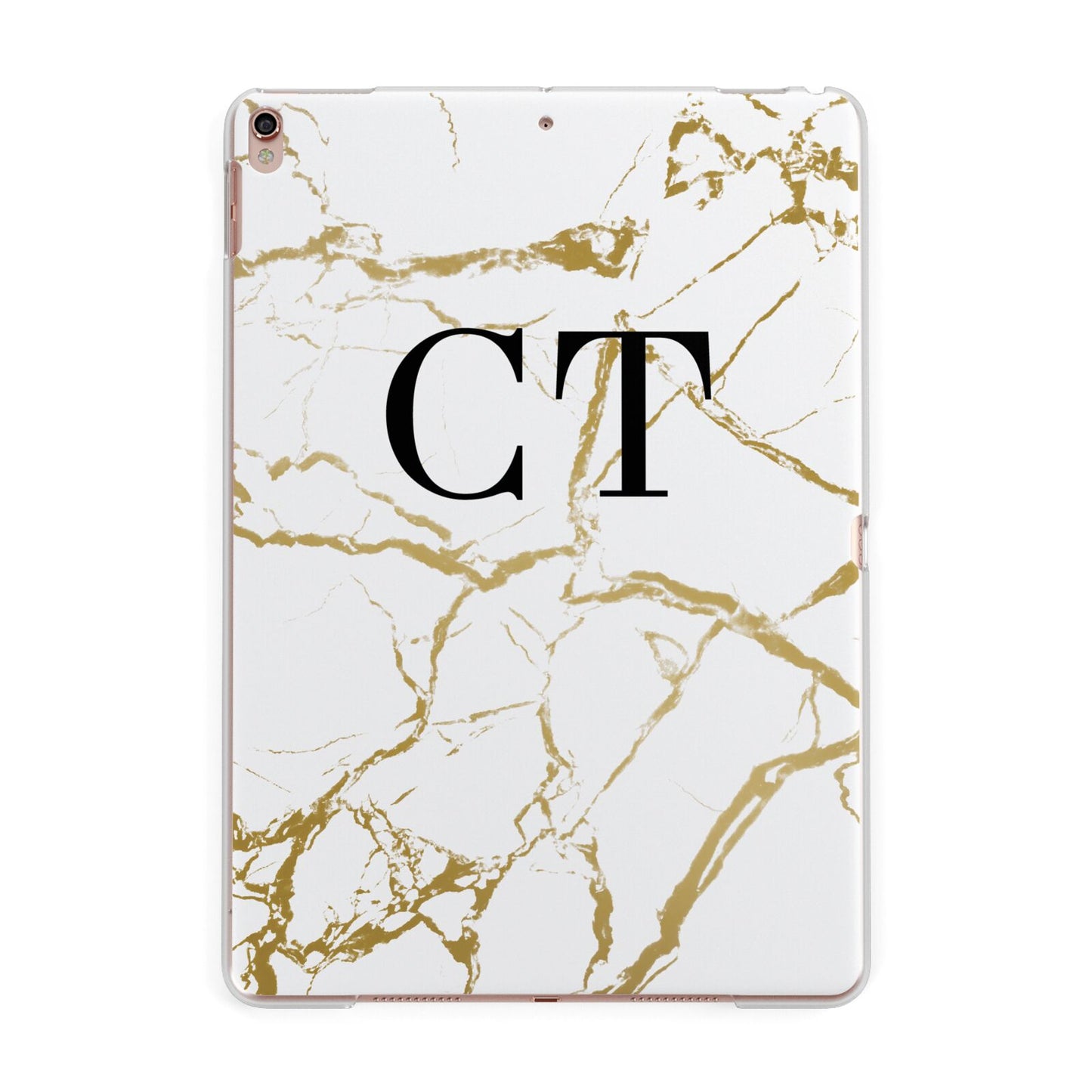 Personalised Gold Veins White Marble Monogram Apple iPad Rose Gold Case