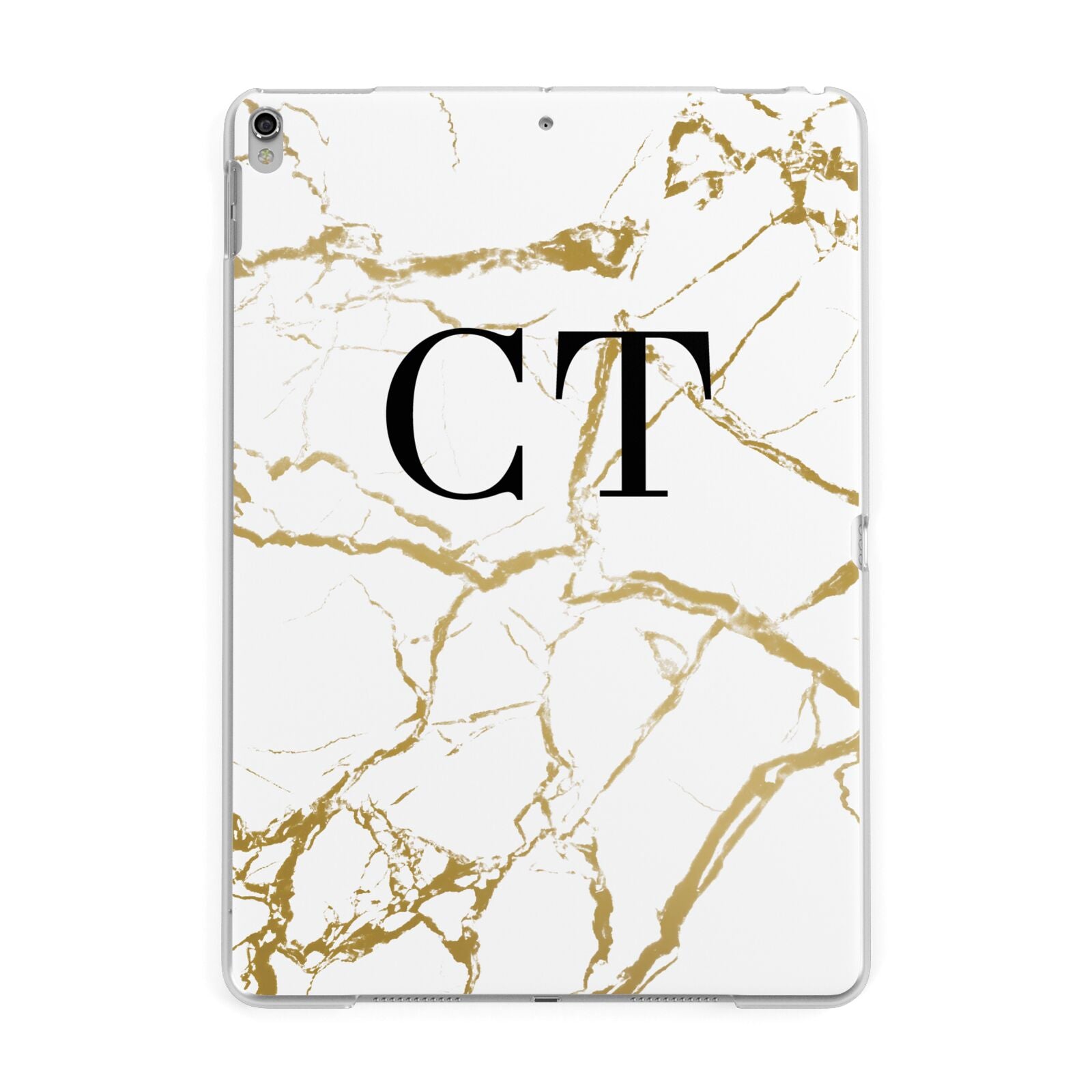 Personalised Gold Veins White Marble Monogram Apple iPad Silver Case