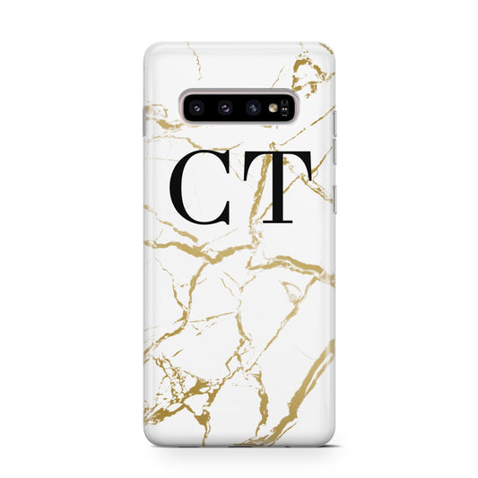 Personalised Gold Veins White Marble Monogram Protective Samsung Galaxy Case