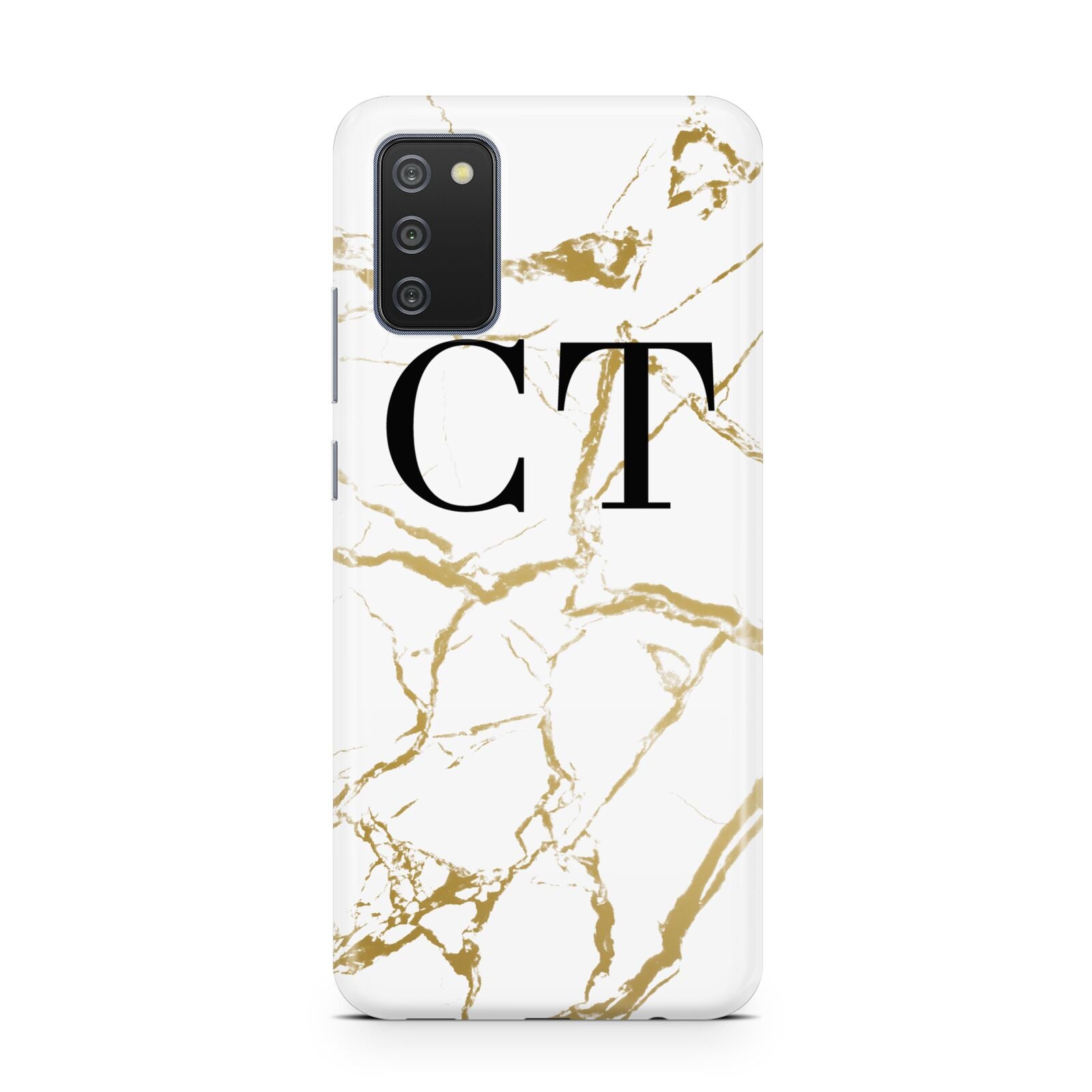 Personalised Gold Veins White Marble Monogram Samsung A02s Case