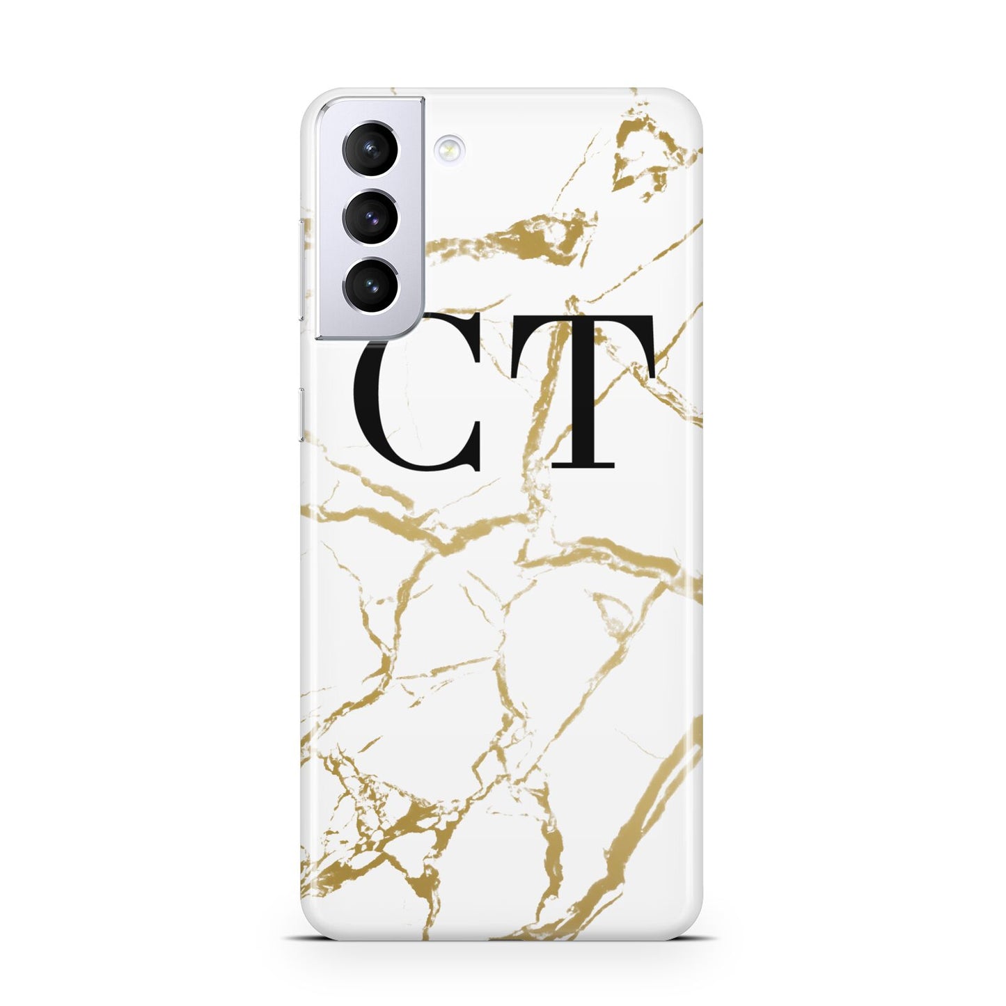 Personalised Gold Veins White Marble Monogram Samsung S21 Plus Case