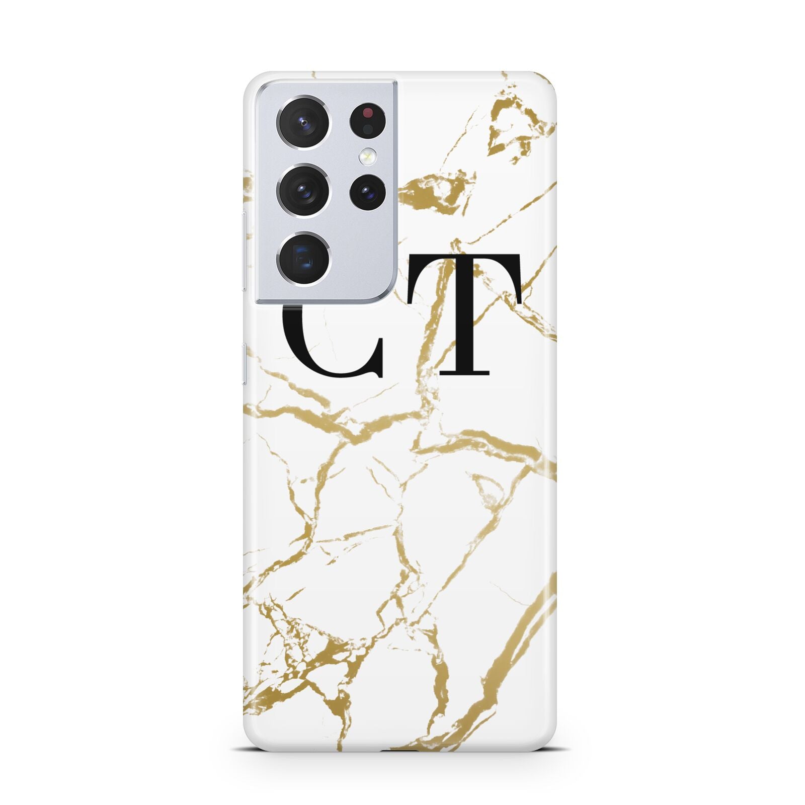 Personalised Gold Veins White Marble Monogram Samsung S21 Ultra Case