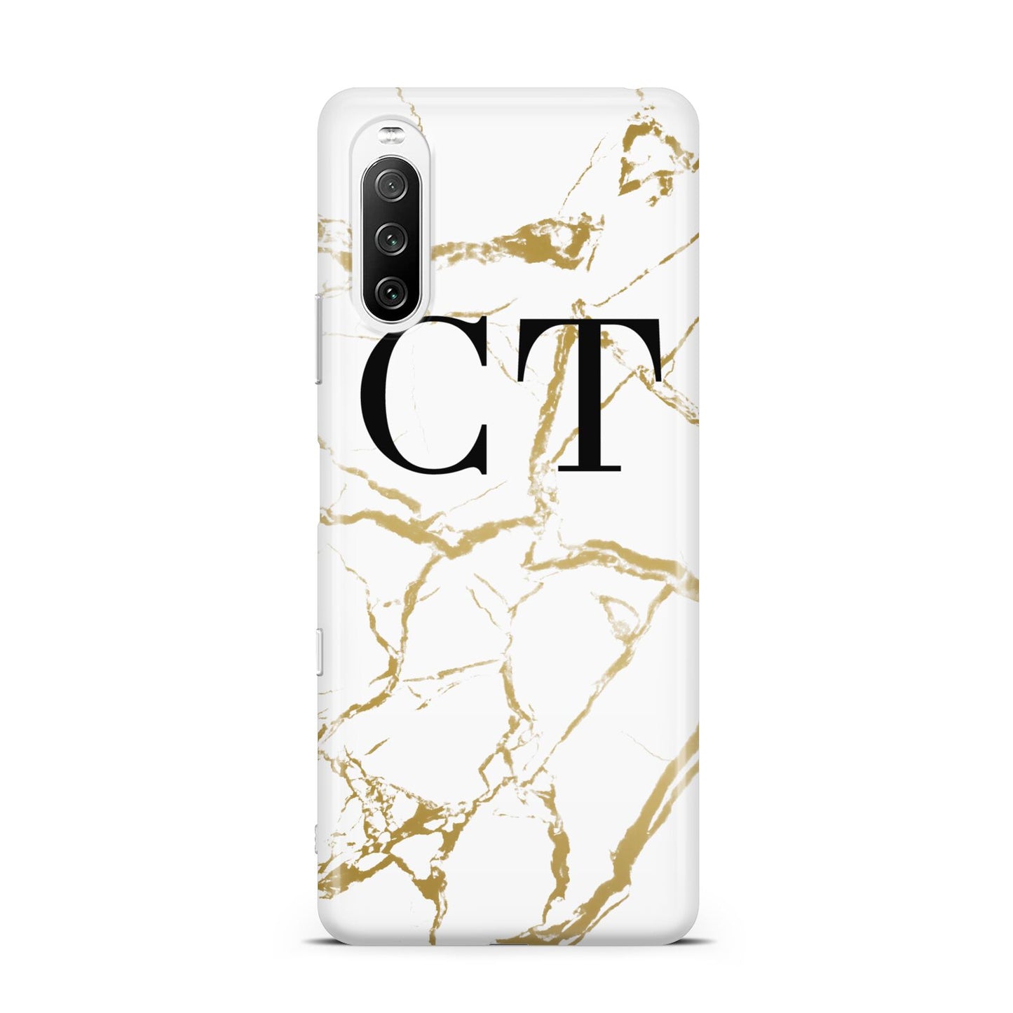 Personalised Gold Veins White Marble Monogram Sony Xperia 10 III Case