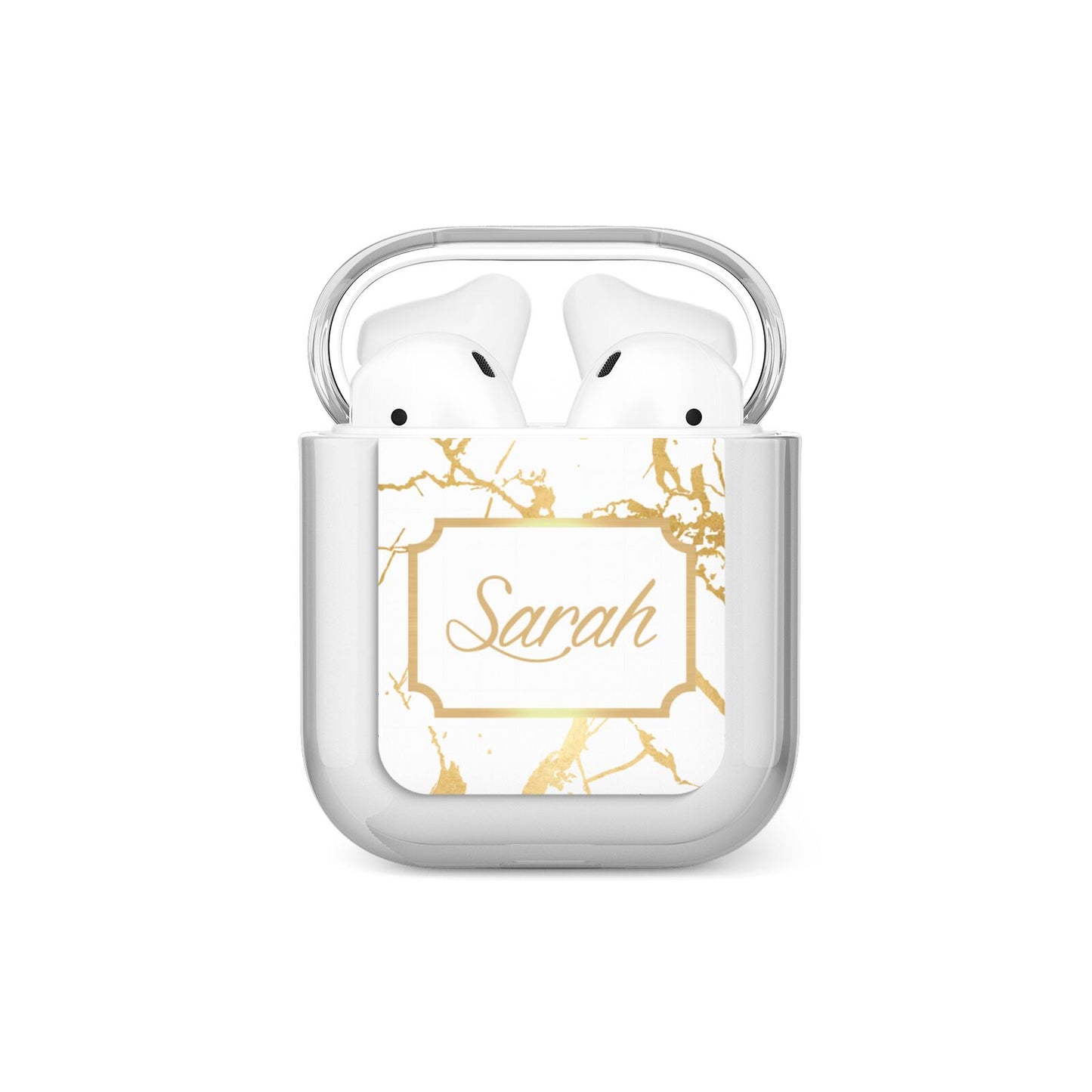 Personalised Gold White Marble Name AirPods Case