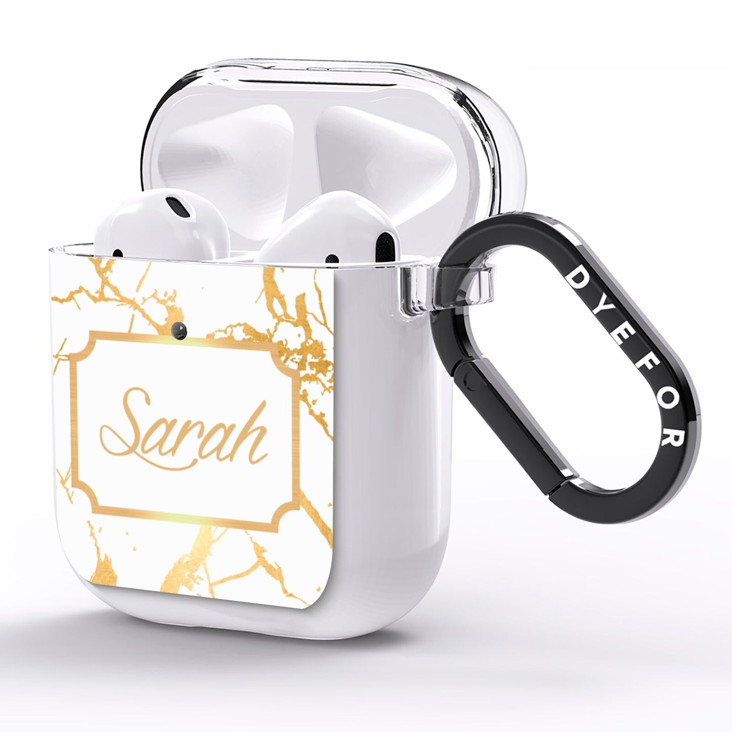 Personalised Gold White Marble Name AirPods Clear Case Side Image