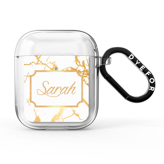 Personalised Gold White Marble Name AirPods Clear Case