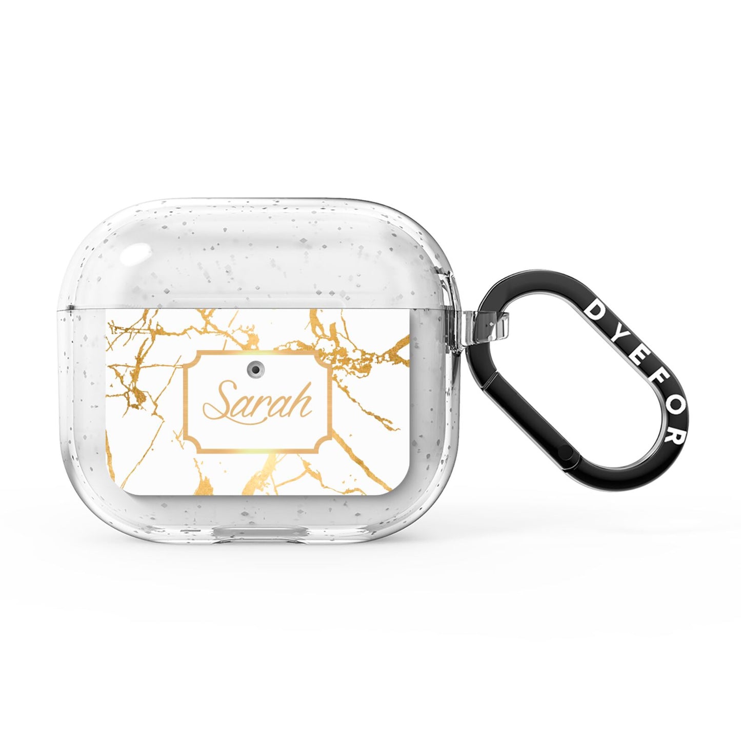 Personalised Gold White Marble Name AirPods Glitter Case 3rd Gen