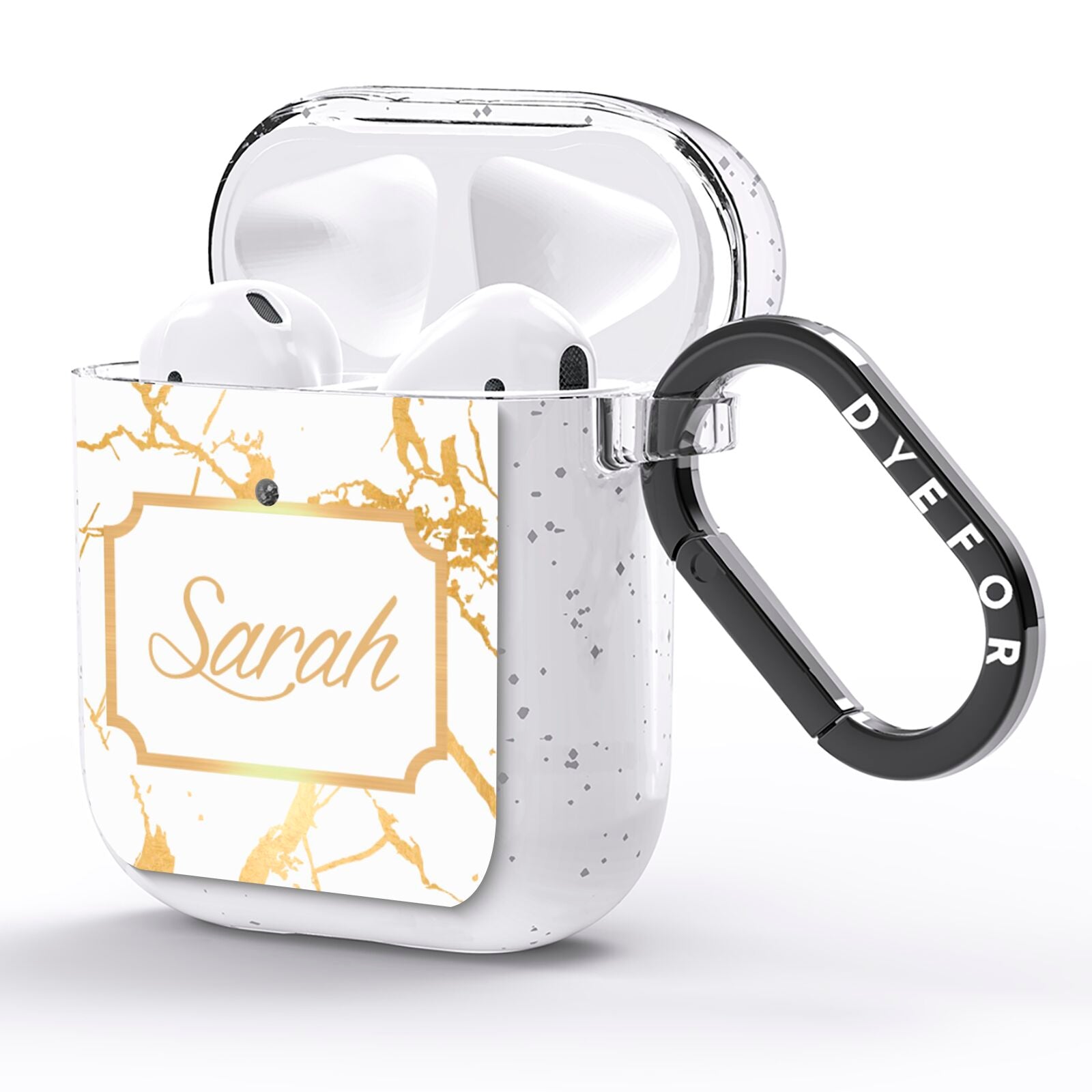 Personalised Gold White Marble Name AirPods Glitter Case Side Image