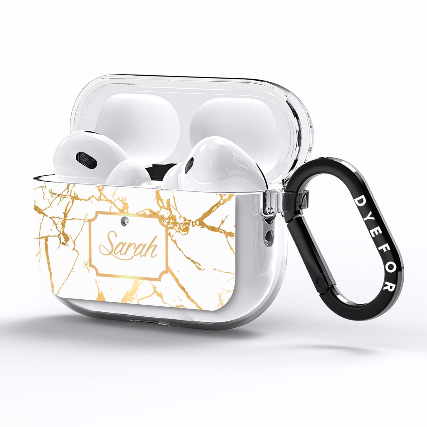 Personalised Gold White Marble Name AirPods Pro Clear Case Side Image