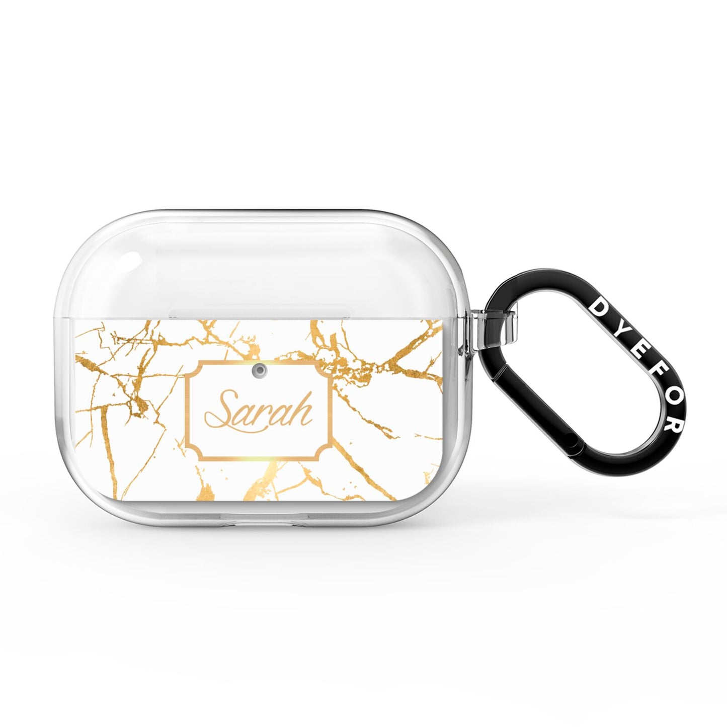 Personalised Gold White Marble Name AirPods Pro Clear Case