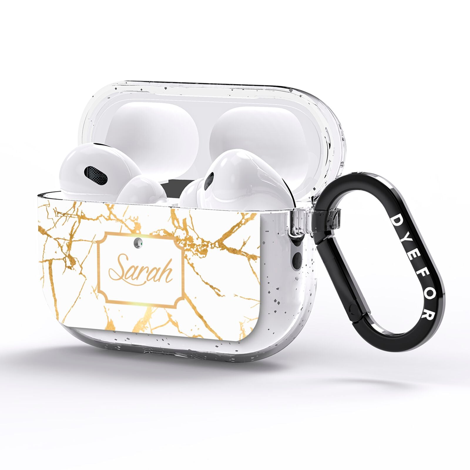 Personalised Gold White Marble Name AirPods Pro Glitter Case Side Image